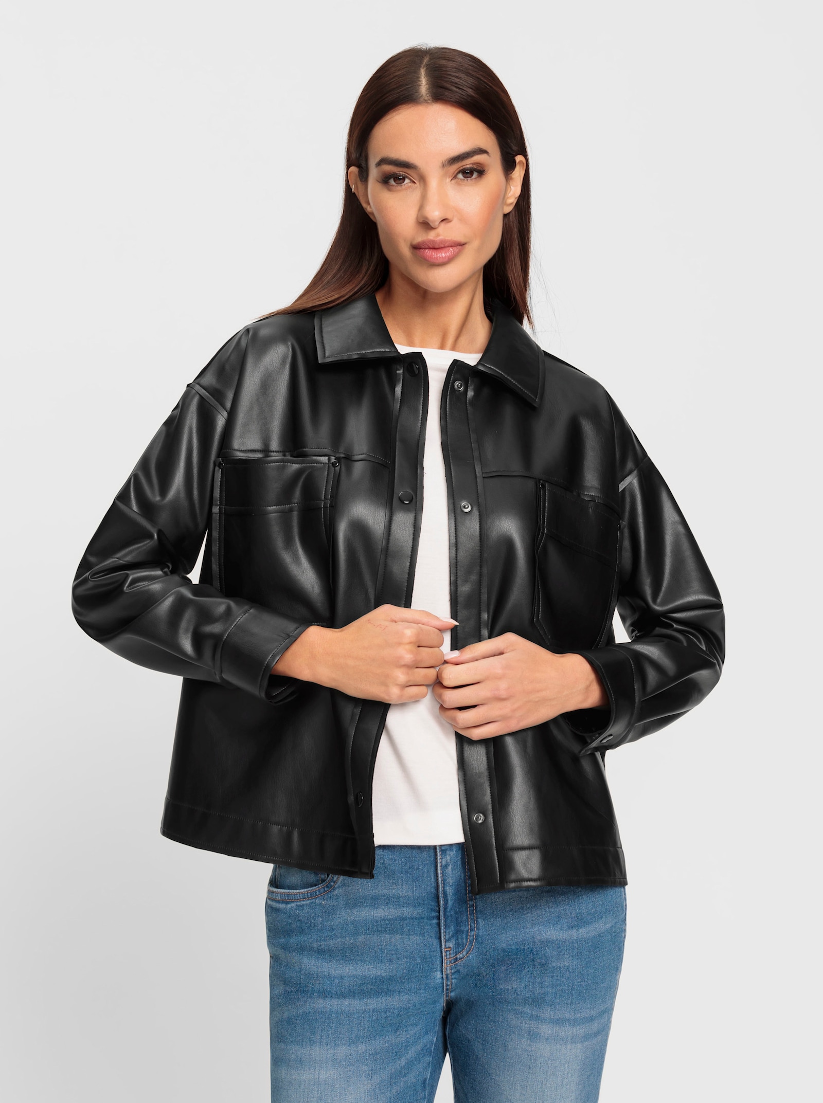 heine Blusenjacke aus Leder-Imitat - schwarz