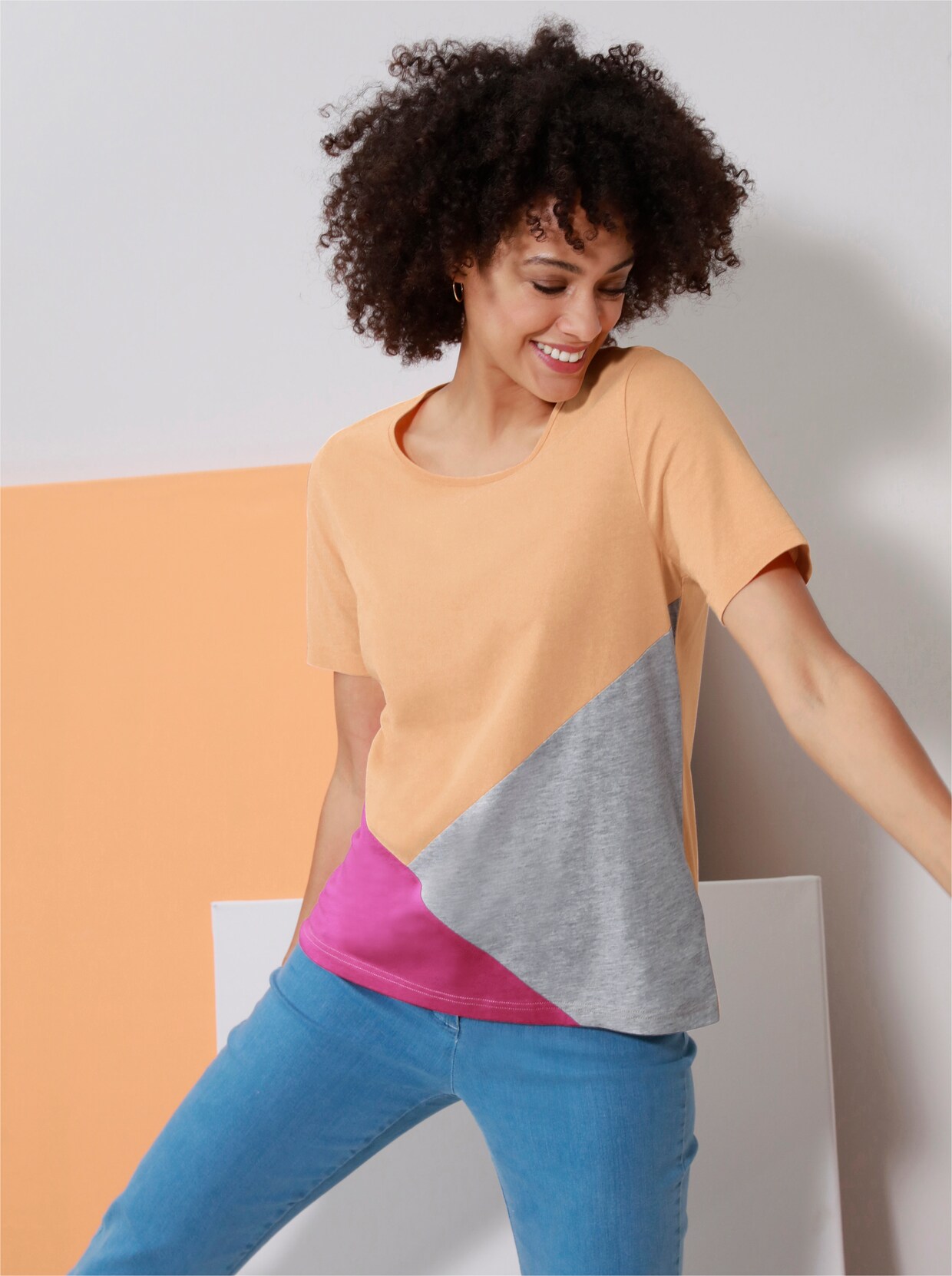 Shirt met korte mouwen - apricot gedessineerd