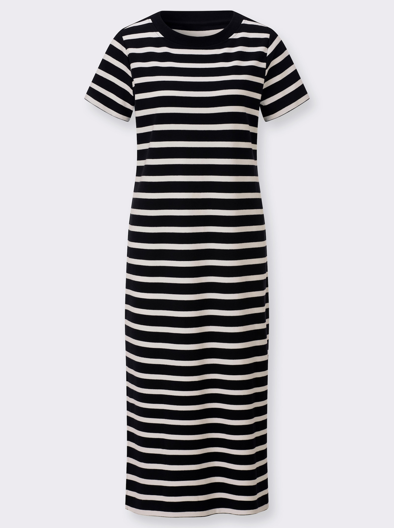 Jerseykleid mit Seitenschlitzen - schwarz-ecru-geringelt