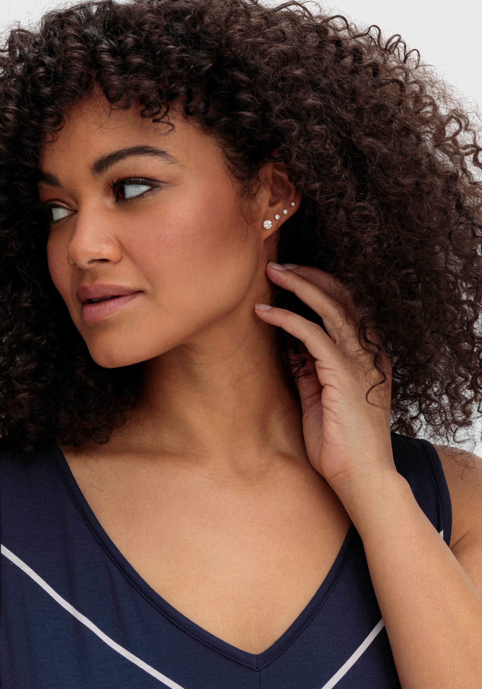 sheego Longtop mit Streifen, in leichter A-Linie - tiefblau-gestreift