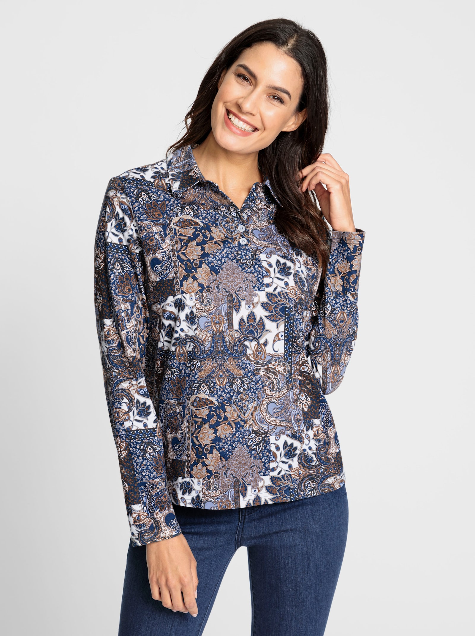 Print-Shirt mit Paisley-Dessin - taubenblau-bedruckt