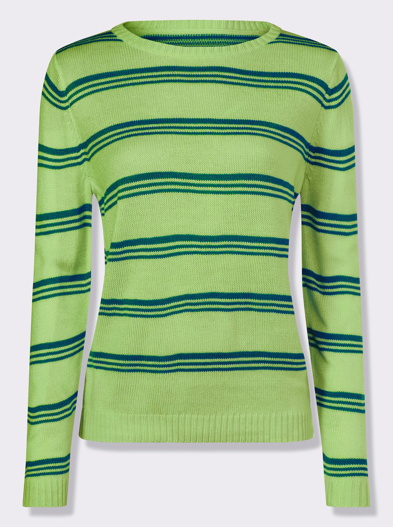 Rundhalspullover im Ringel-Dessin - reseda-grün-geringelt