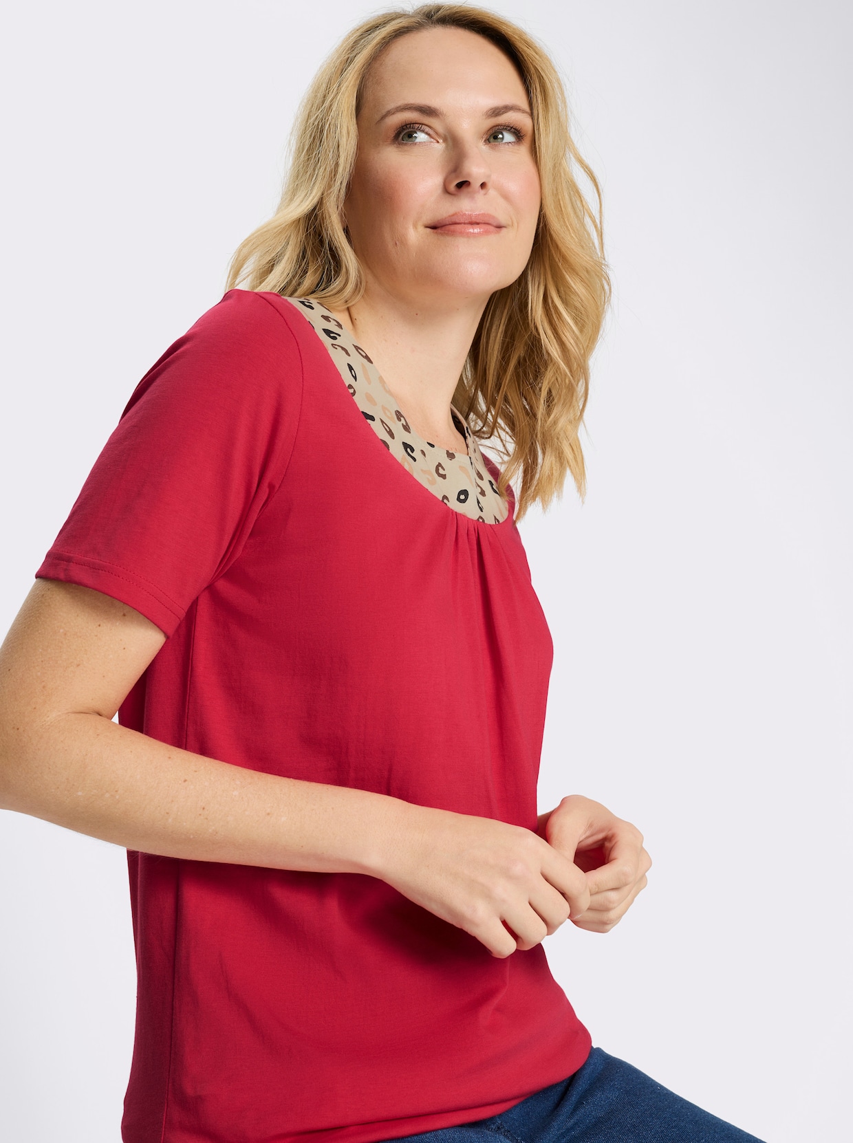 Longshirt mit Leo-Druck - erdbeere