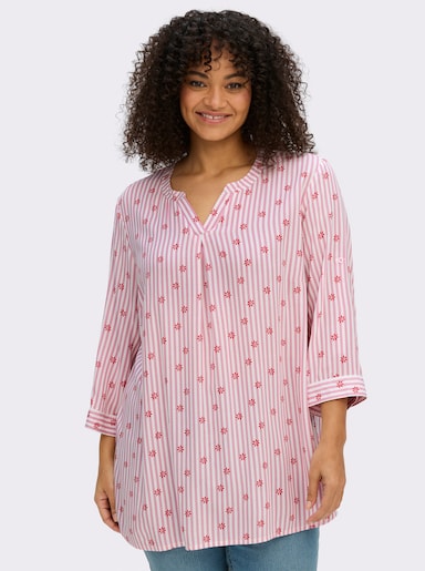 sheego Tunika im Mustermix aus Streifen und Blüten - altrosa-ecru-gestreift