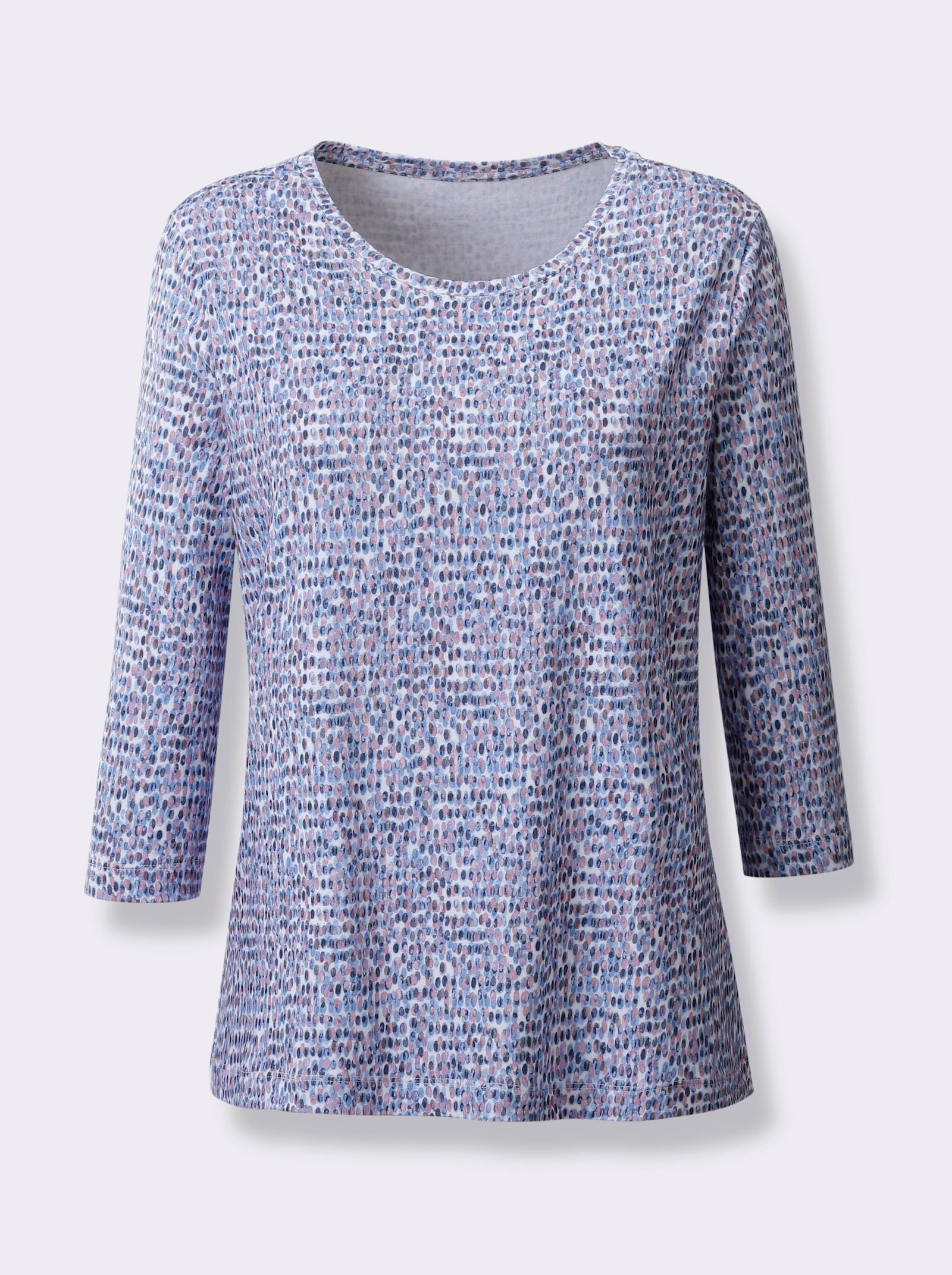 Shirt met 3/4-mouwen in mix van katoen en modal - lichtblauw/steengrijs bedrukt