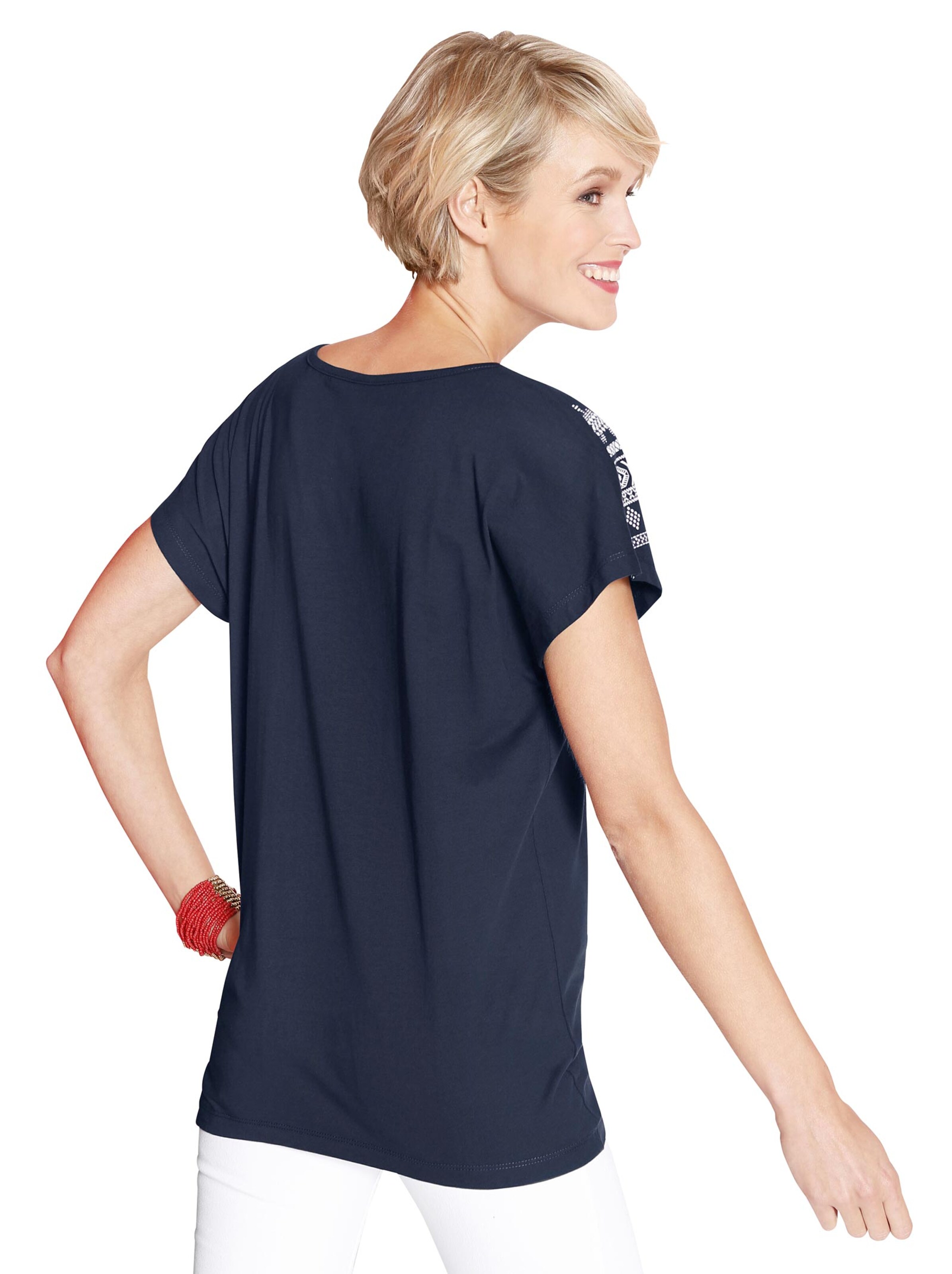 Shirt - marine-weiß-bedruckt