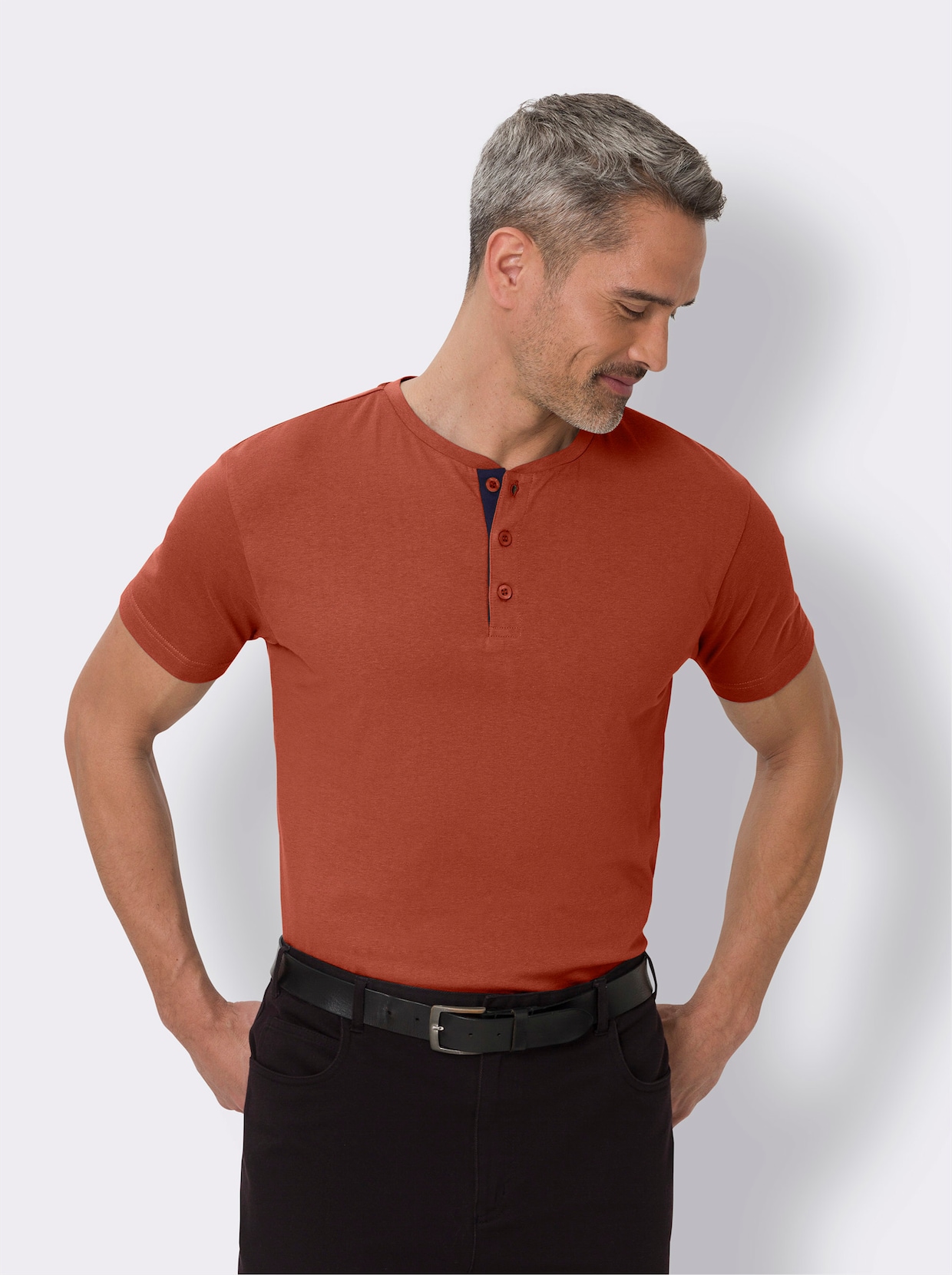 Shirt met ronde hals - roestrood