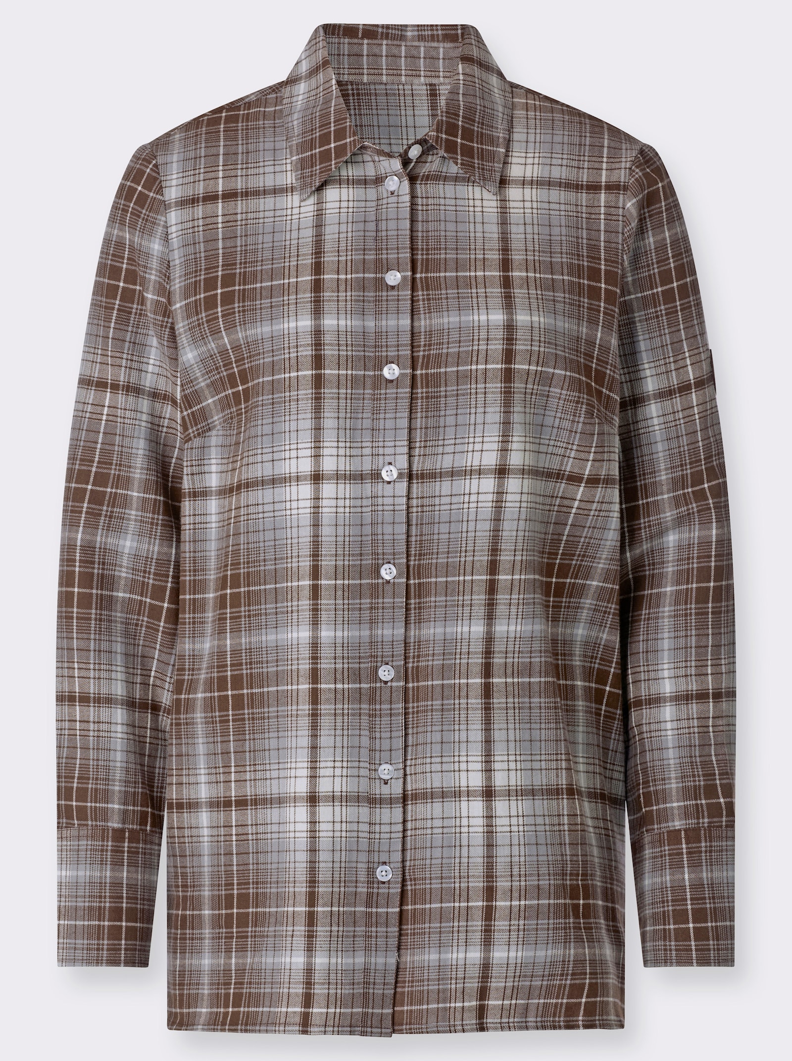 Flanellbluse mit Seitenschlitzen - braun-steingrau-kariert