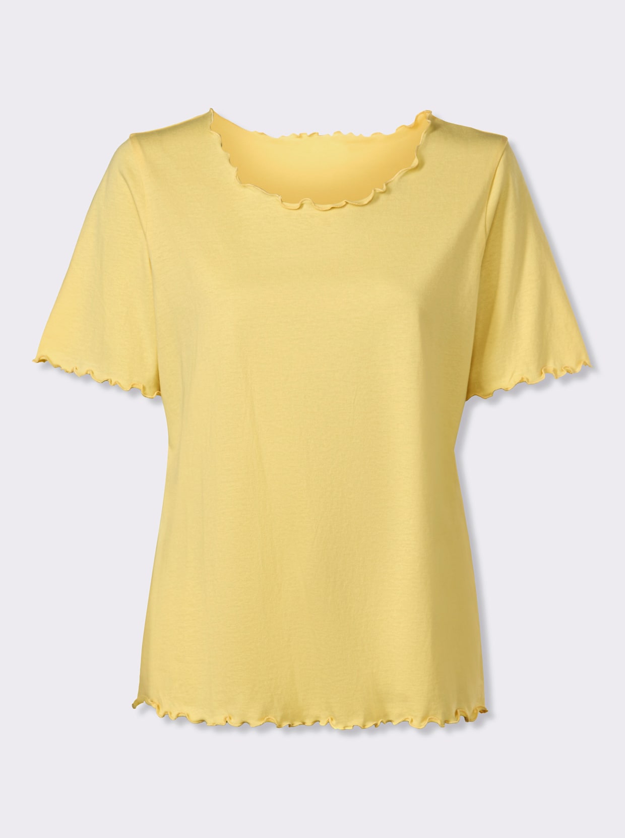 Kurzarmshirt mit gewellten Abschlüssen - zitrone