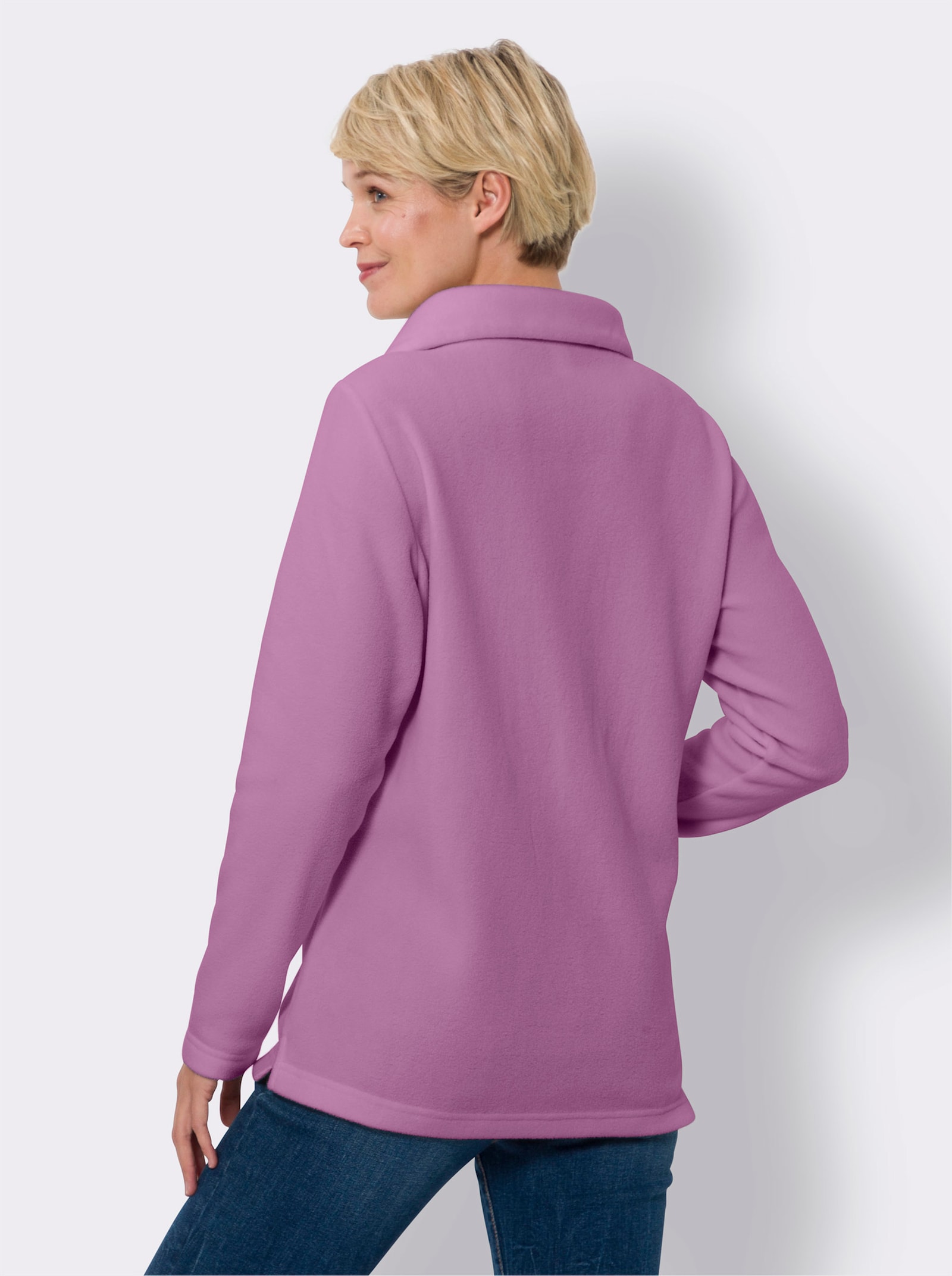 Fleeceshirt met asymmetrische kraag - orchidee