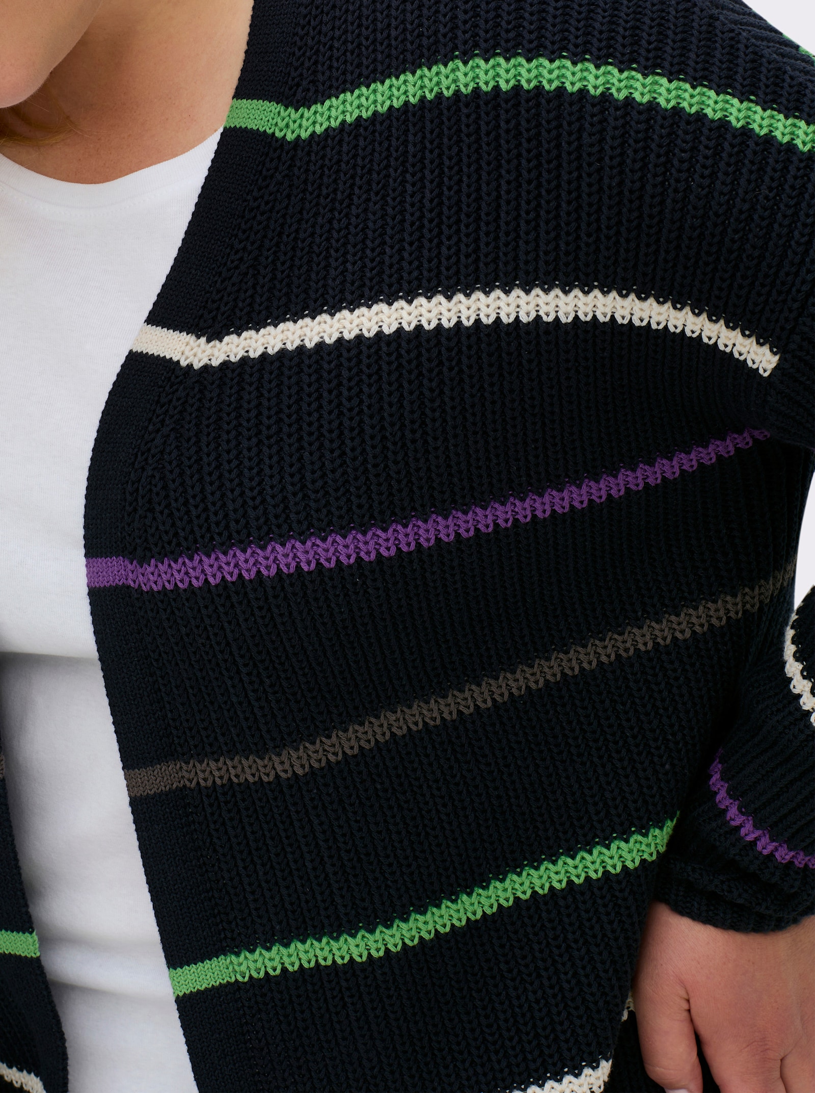 sheego Longstrickjacke mit Ringeln - tiefblau-geringelt