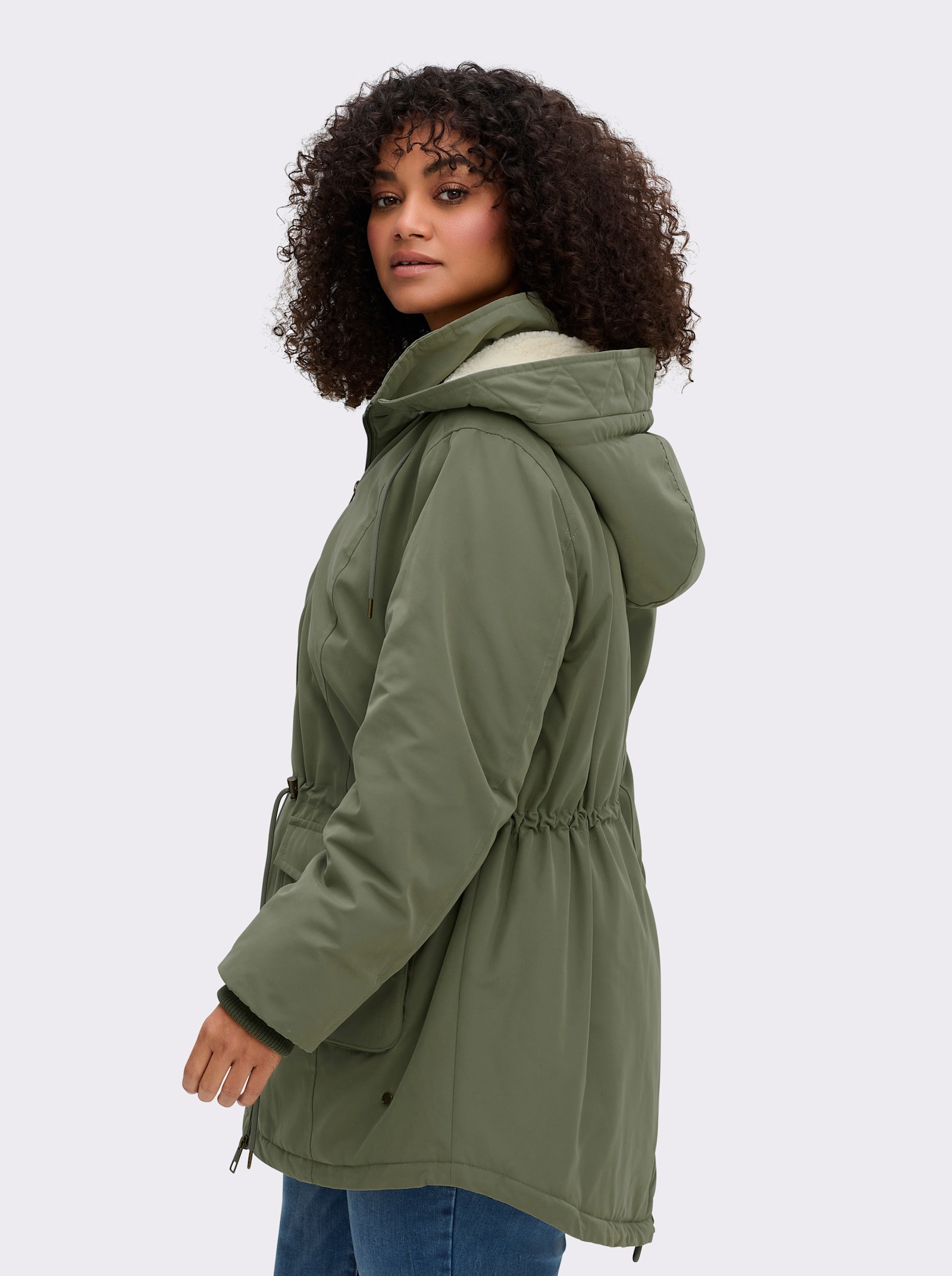 sheego Parka mit Teddyfleece-Kapuze - khaki