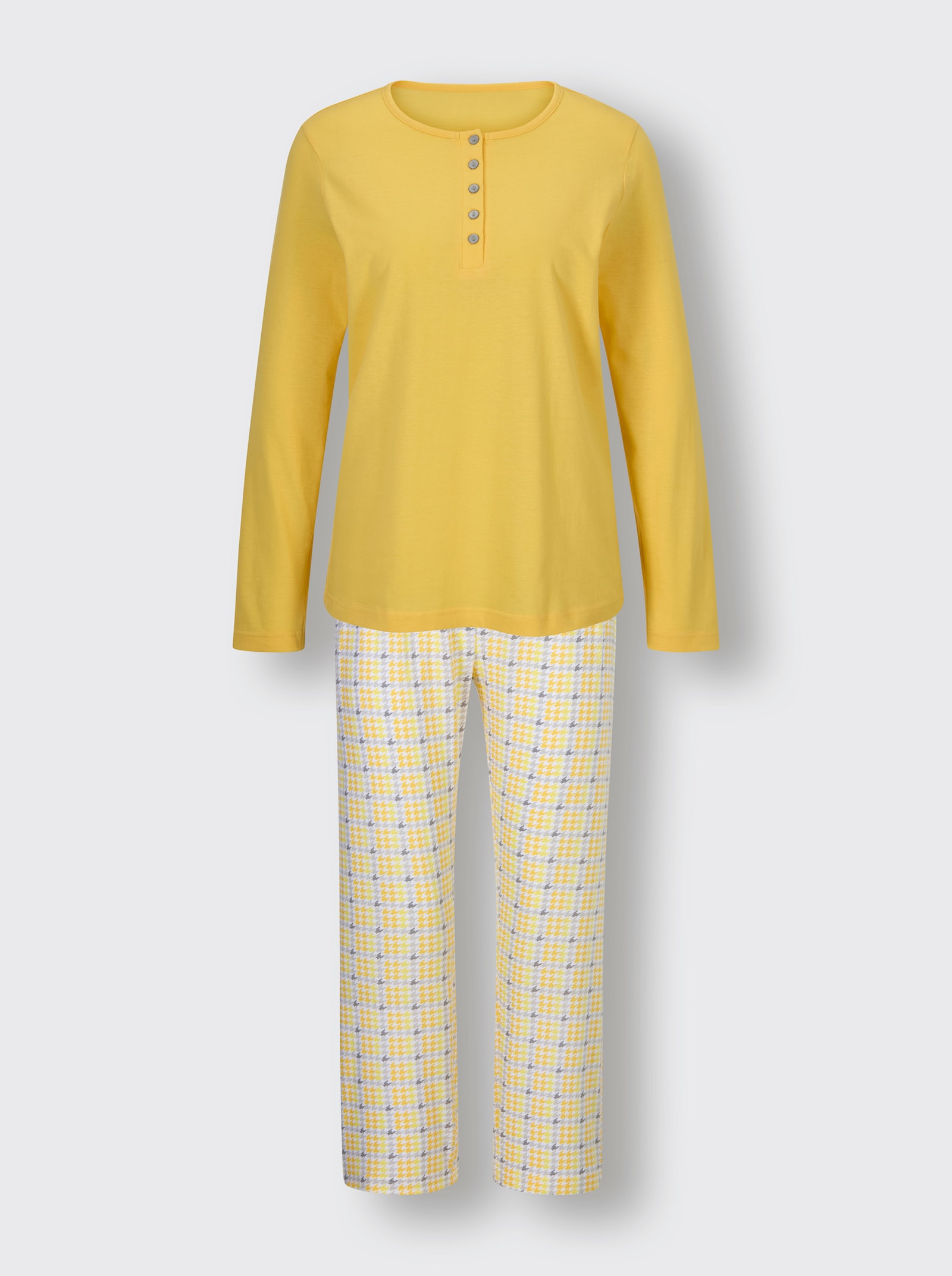 wäschepur Schlafanzug - gelb-steingrau-kariert