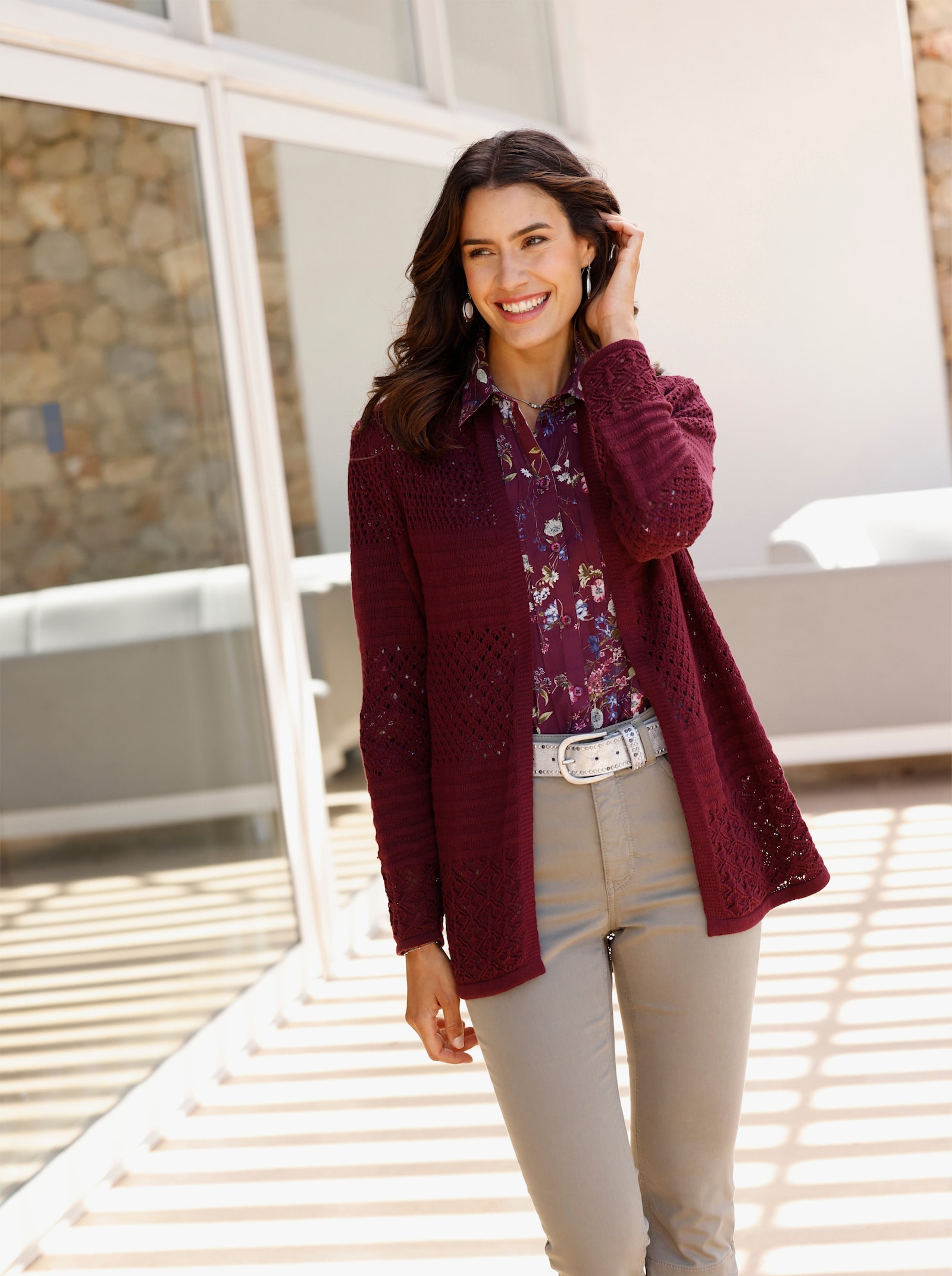 Vest met ajourpatroon - bordeaux