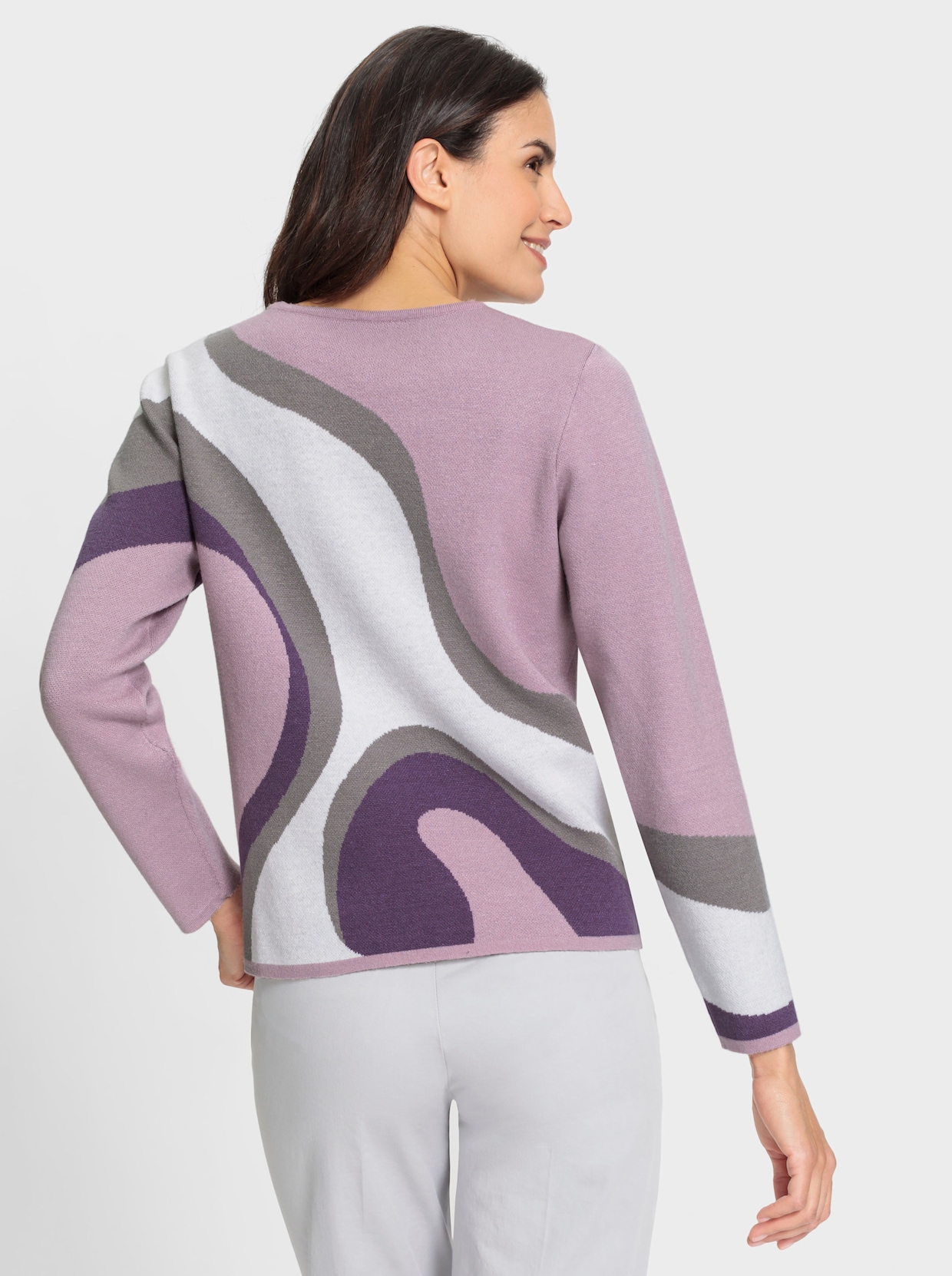 Tricotvest - vijg/mauve gedessineerd