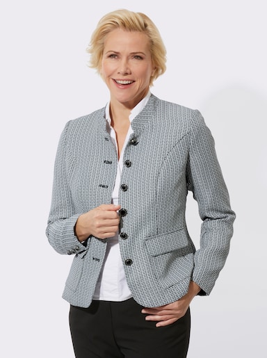 Bouclé-Blazer mit 1 Innentasche - schwarz-ecru-gemustert