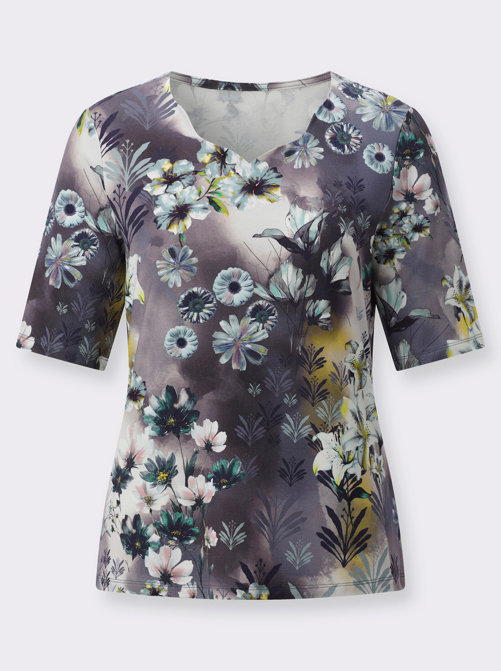 Shirt mit Wellenkante - ecru-mint-bedruckt