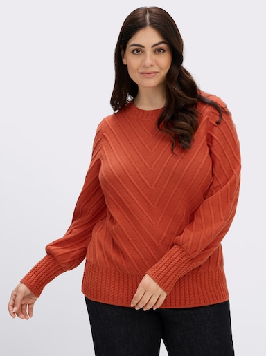 sheego by Joe Browns Langarm-Pullover mit V-Struktur - rostrot
