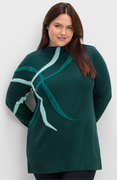 sheego Feinstrickpullover mit Intarsien aus Flauschgarn - tiefgrün-gemustert