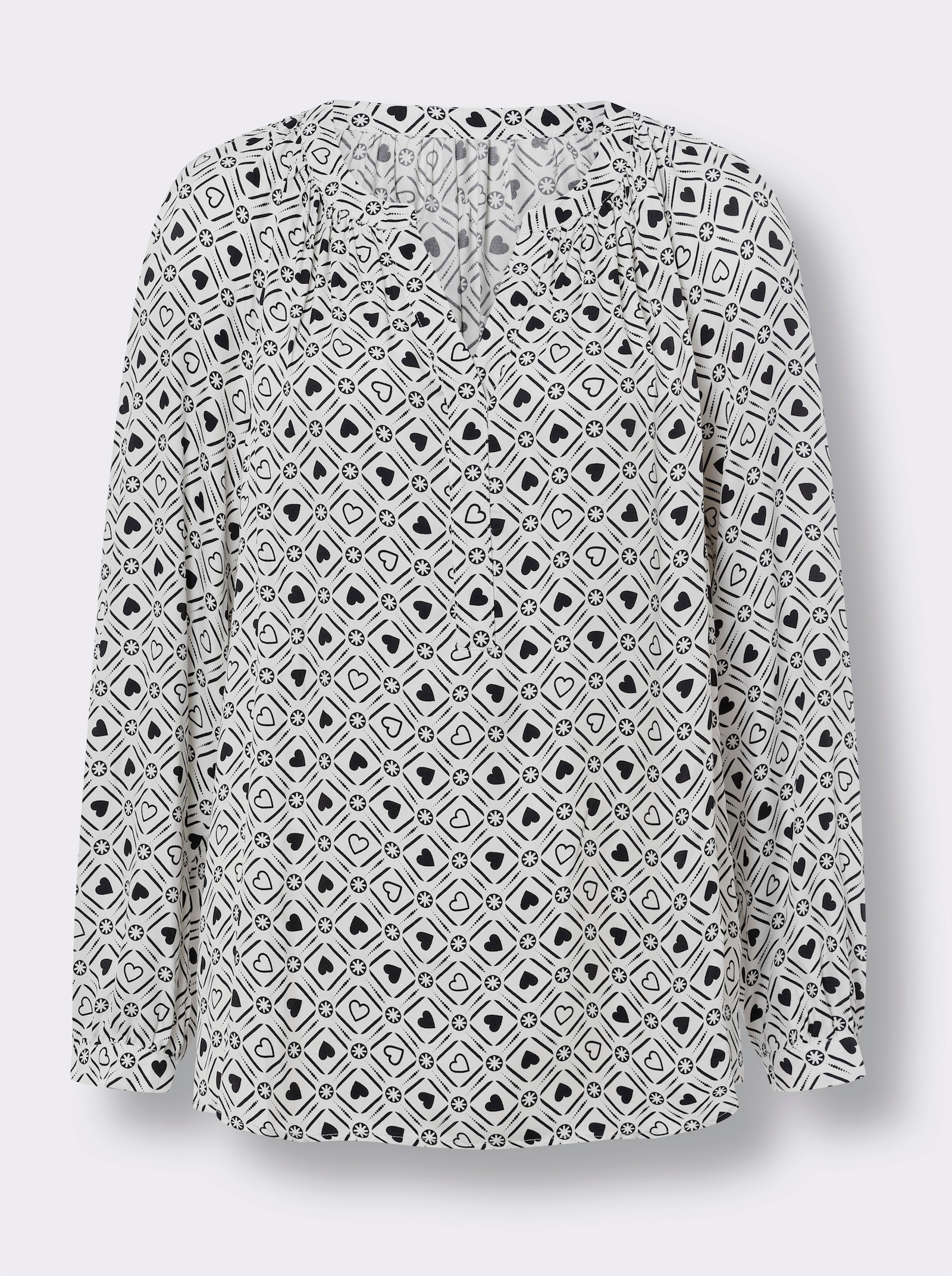 heine Druckbluse mit Herz-Dessin - schwarz-ecru-bedruckt