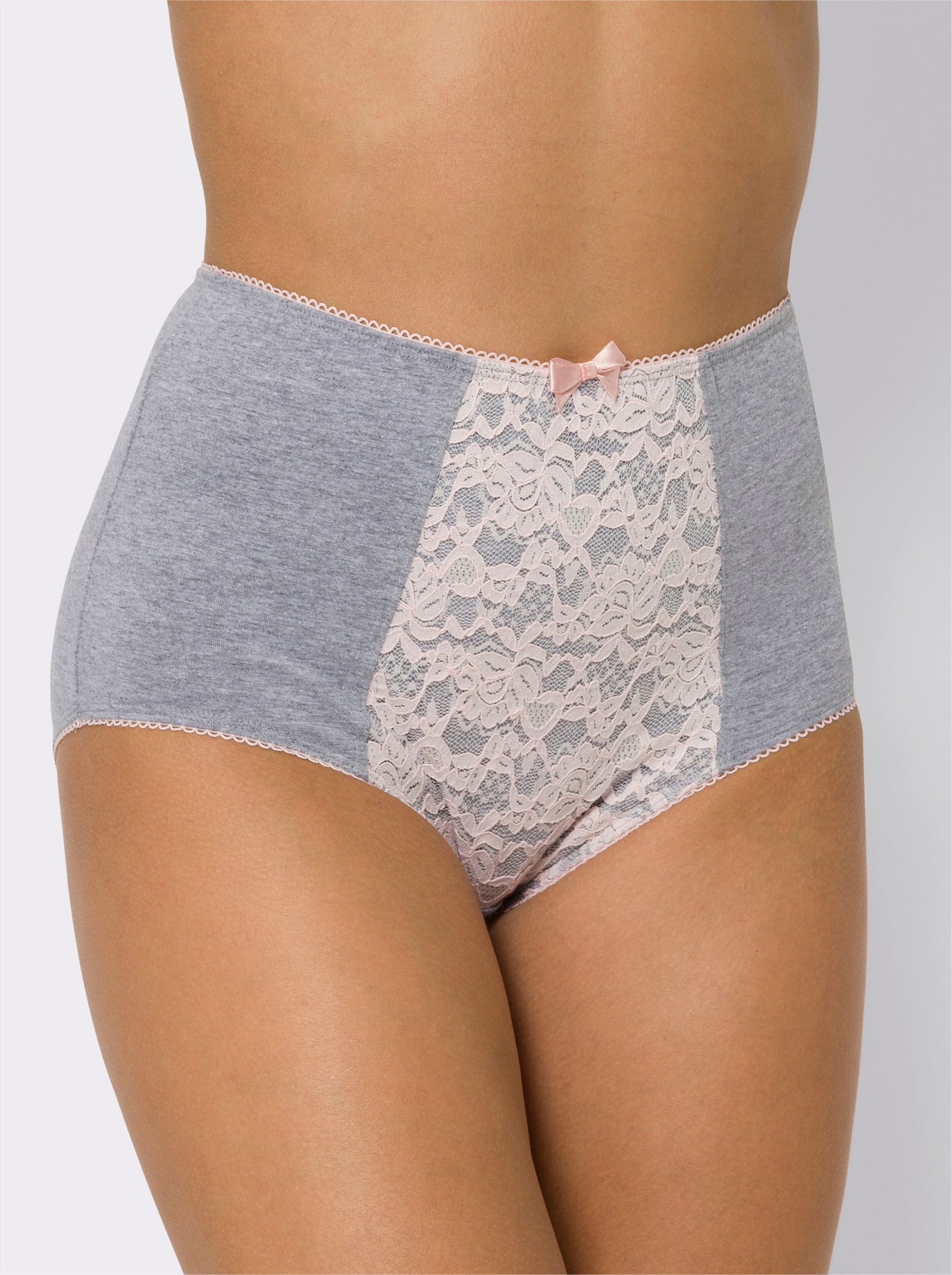 Taillenslip im 3er-Pack, mit Spitze - hellgrau-meliert