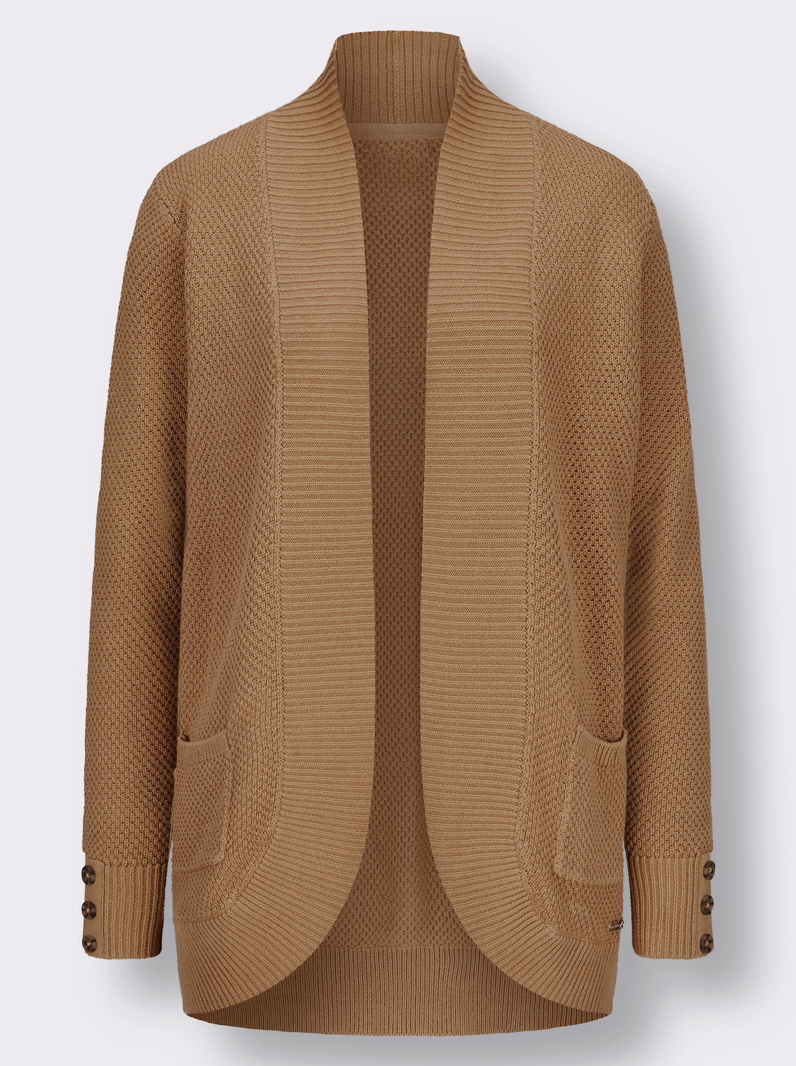 Longstrickjacke mit Struktur-Muster - camel