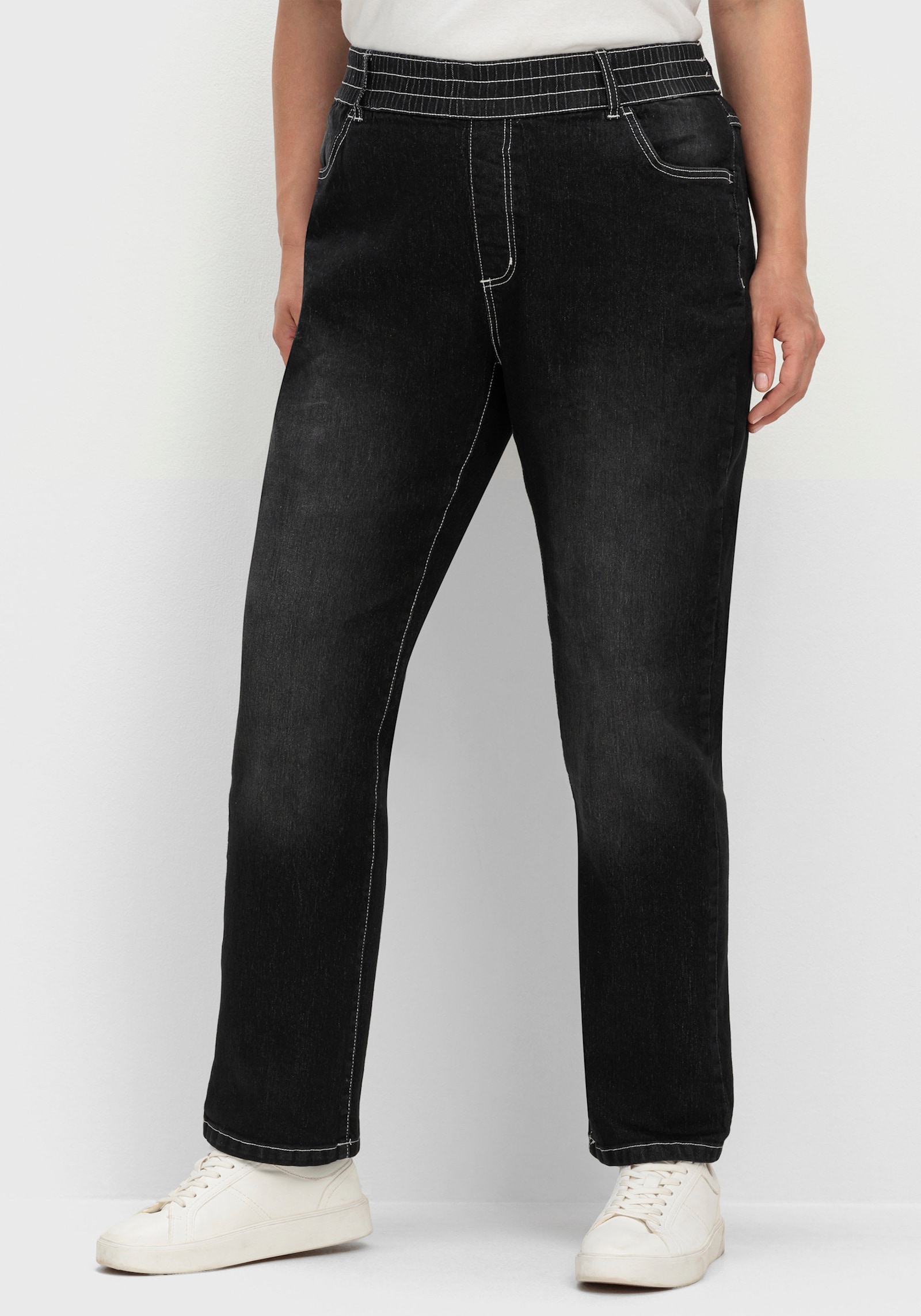 High-waist-Jeans mit hohem Rundum-Dehnbund - black-denim