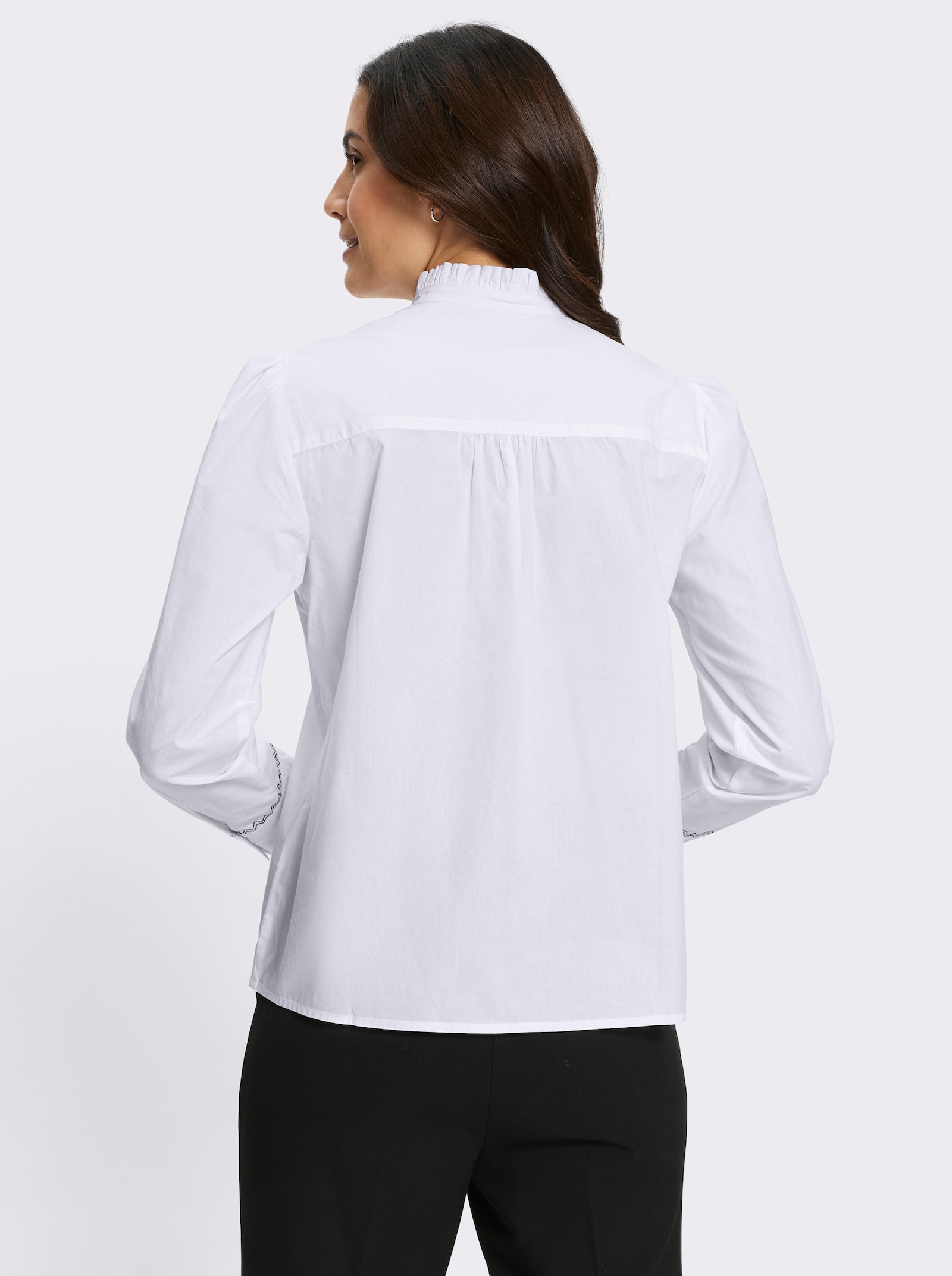 Baumwollbluse mit Blütenstickerei - ecru