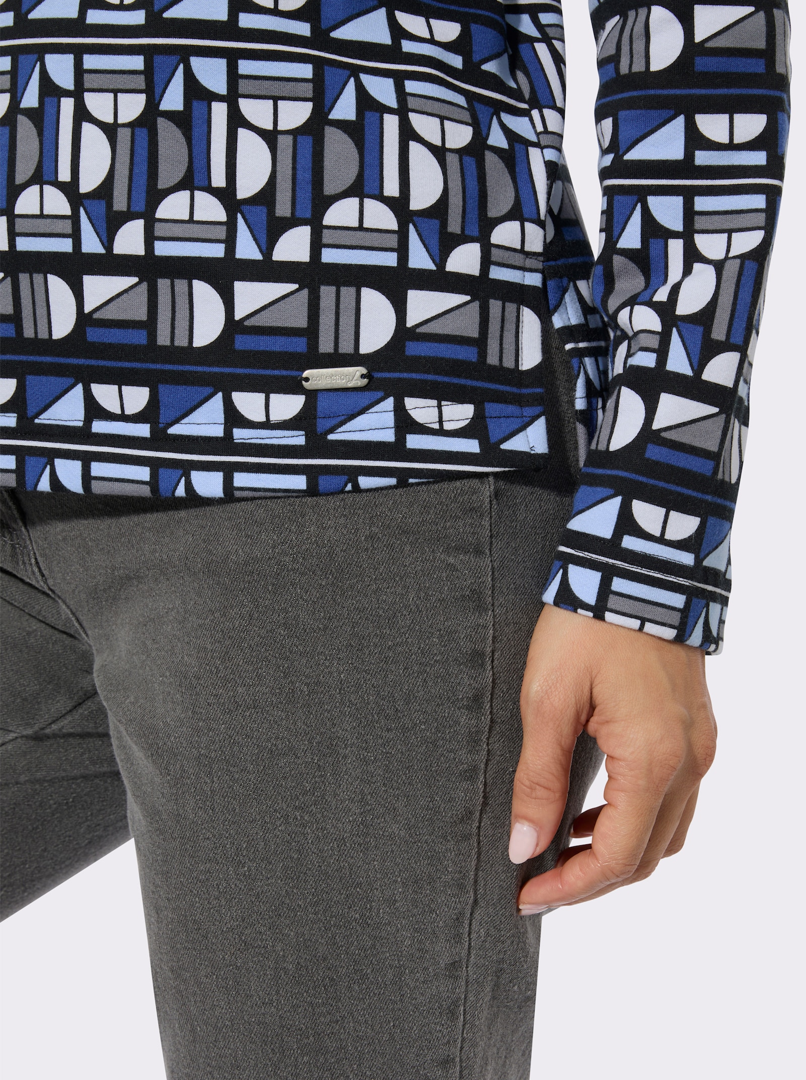 Sweatshirt mit Seitenschlitzen - royalblau-schwarz-bedruckt