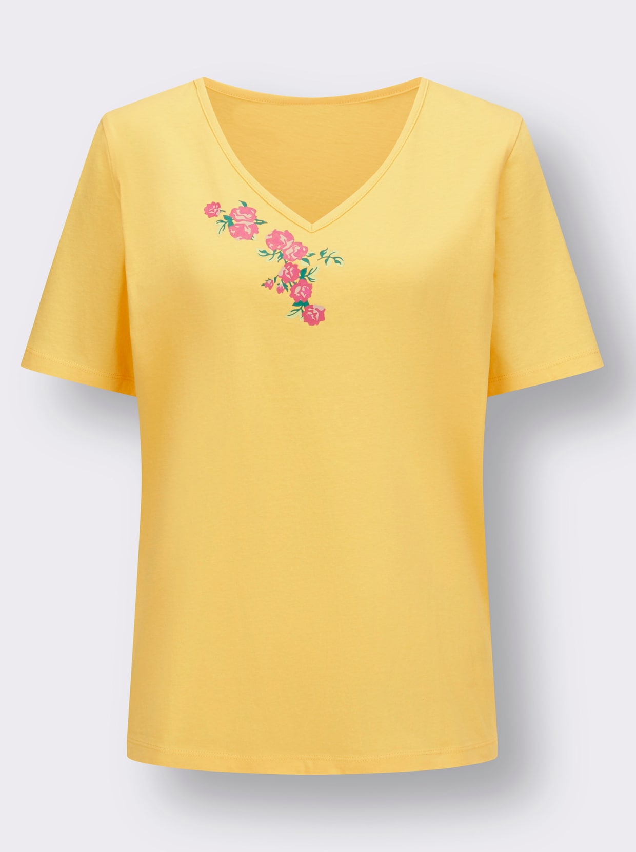 V-Shirt - gelb-pink