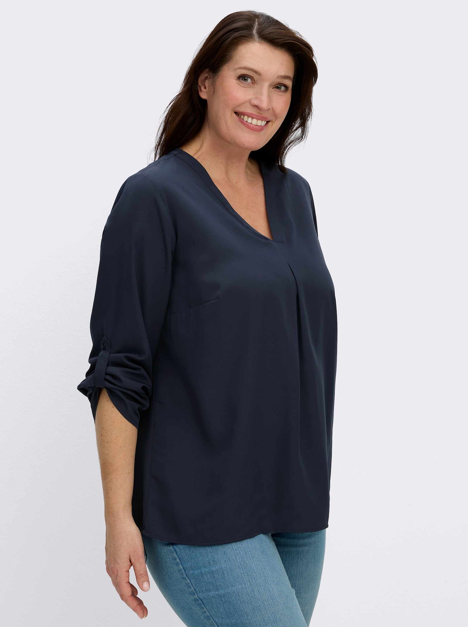 Longbluse mit verlängertem Rückenteil - blau