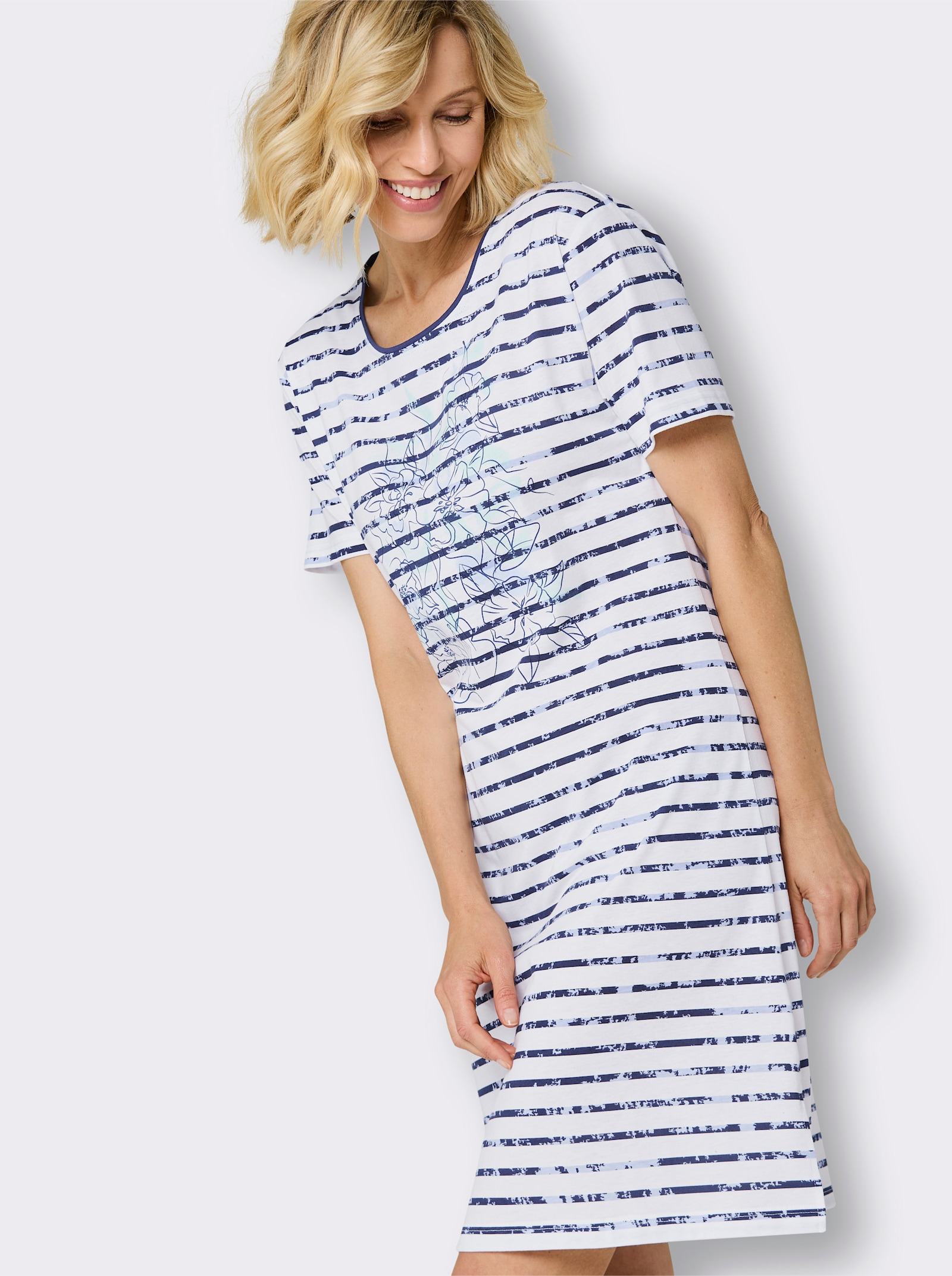 Hajo Sleepshirt von Hajo - weiß-marine-bedruckt