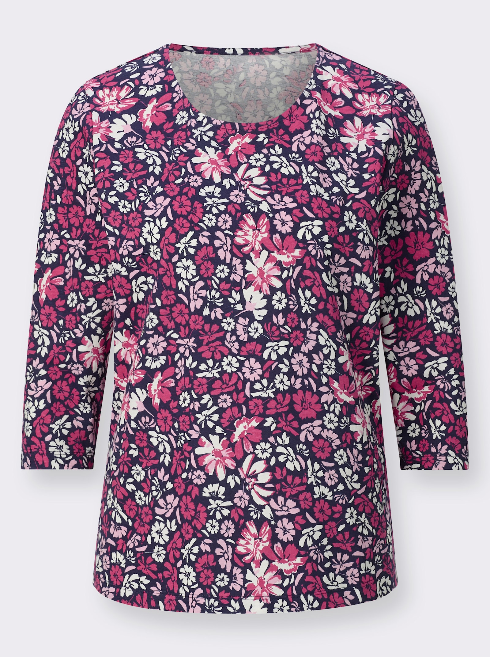 3/4-Arm-Shirt mit Blumenmuster - marine-fuchsia-bedruckt