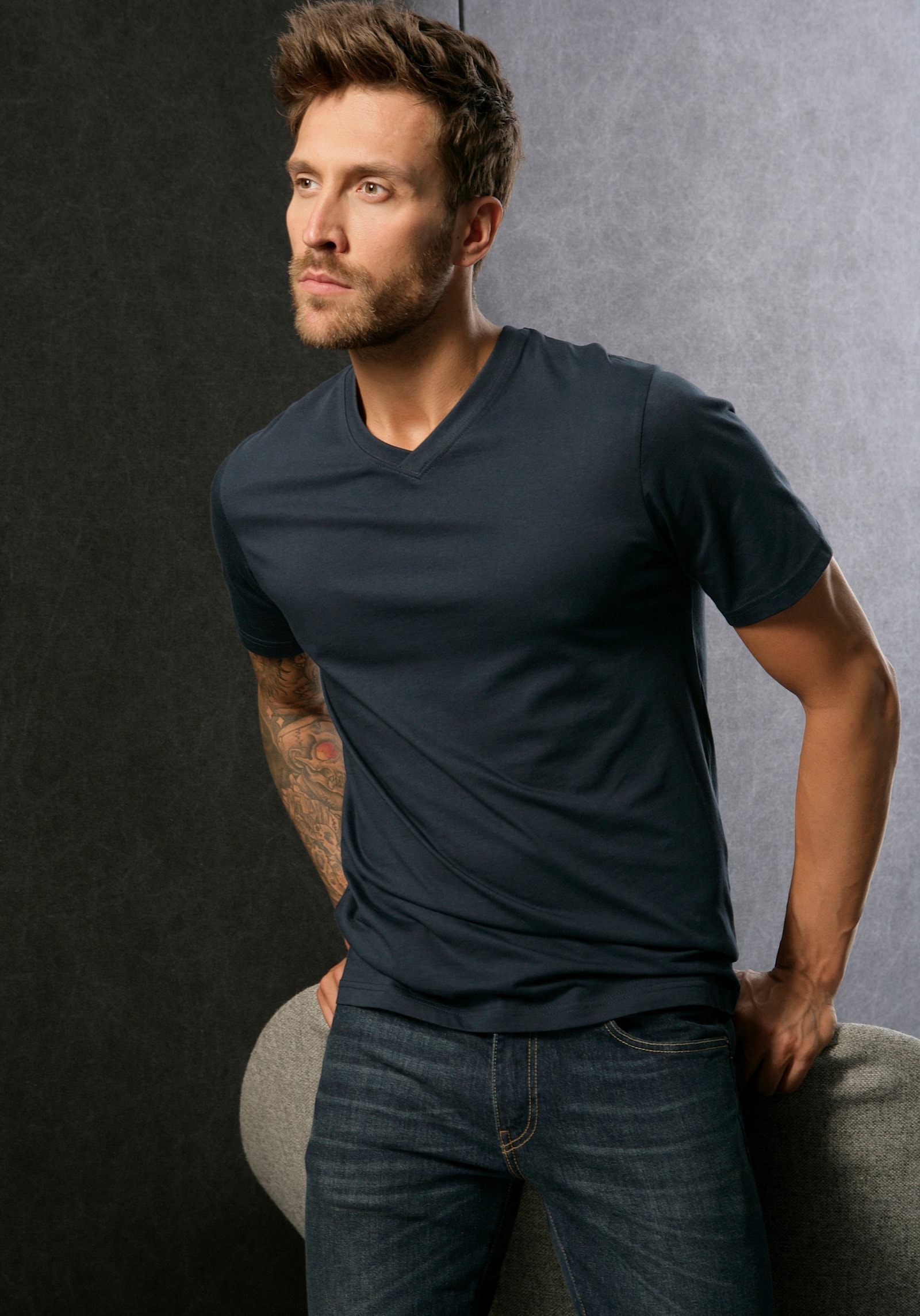 H.I.S T-shirt - donkerblauw, middelblauw, grijsblauw