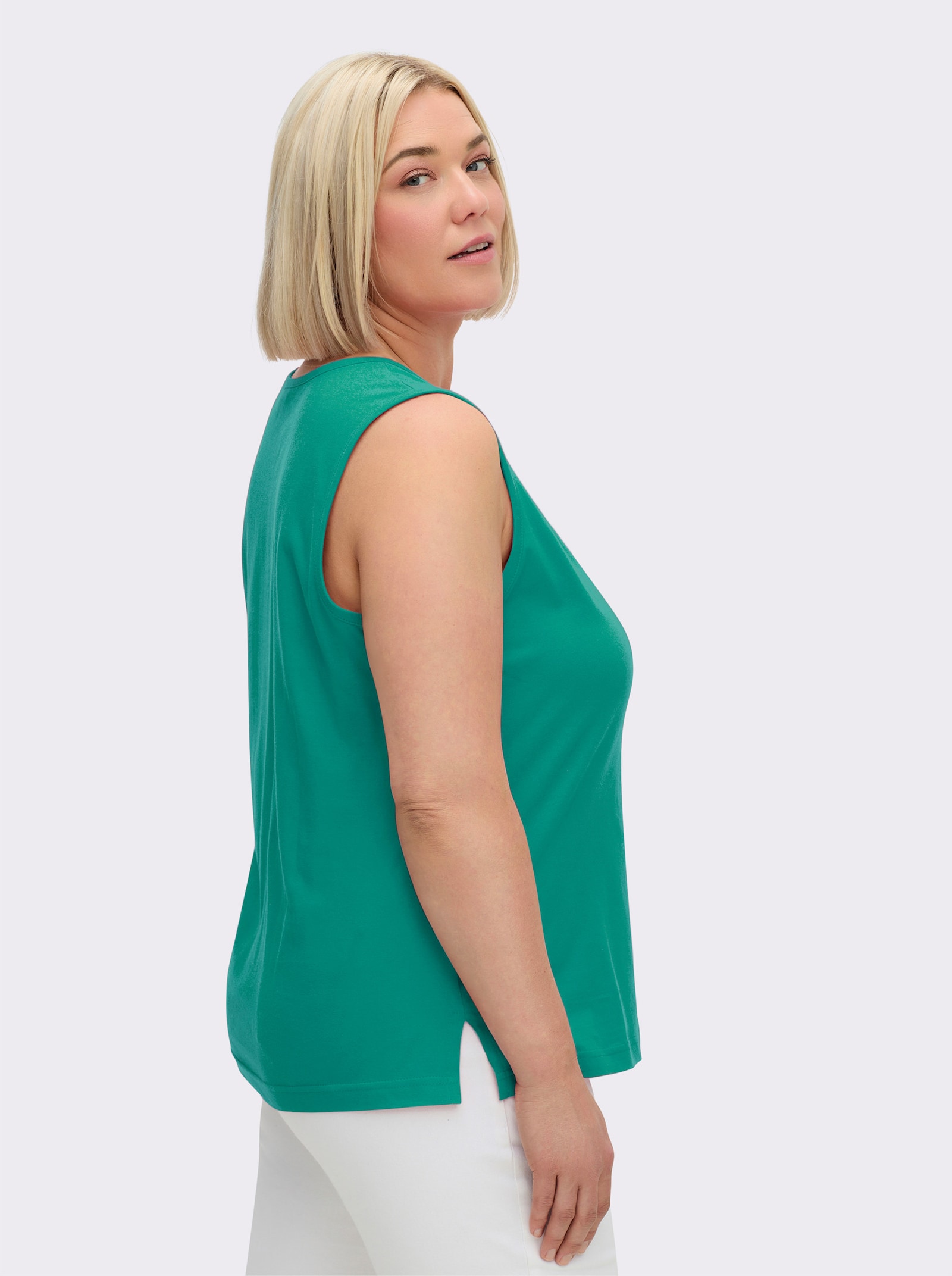 Shirttop mit Seitenschlitzen - smaragd
