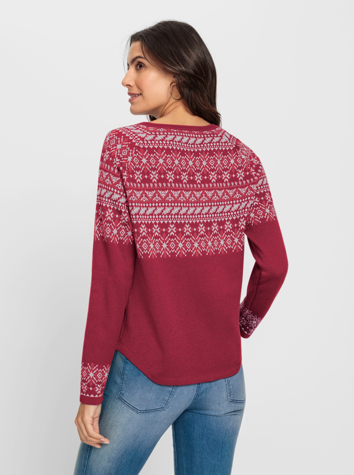 Norwegerpullover - kirsche-ecru-gemustert