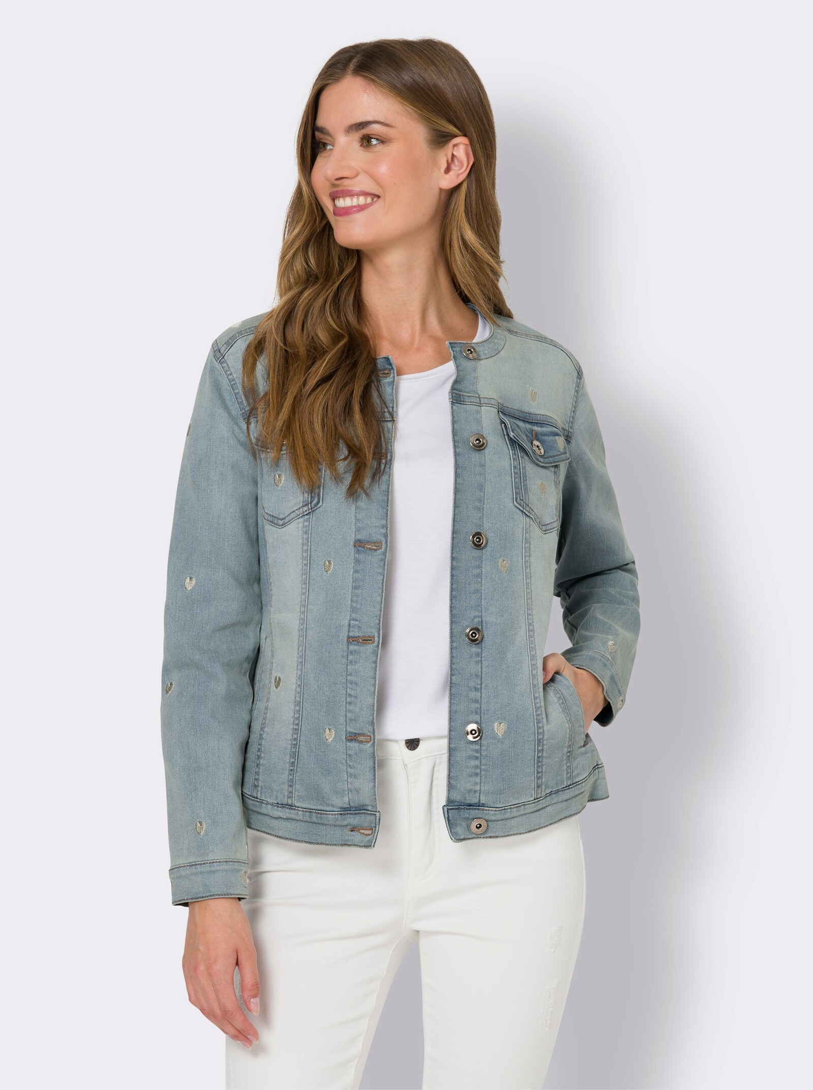 heine Jeansjacke mit Herz-Stickerei - blue-bleached