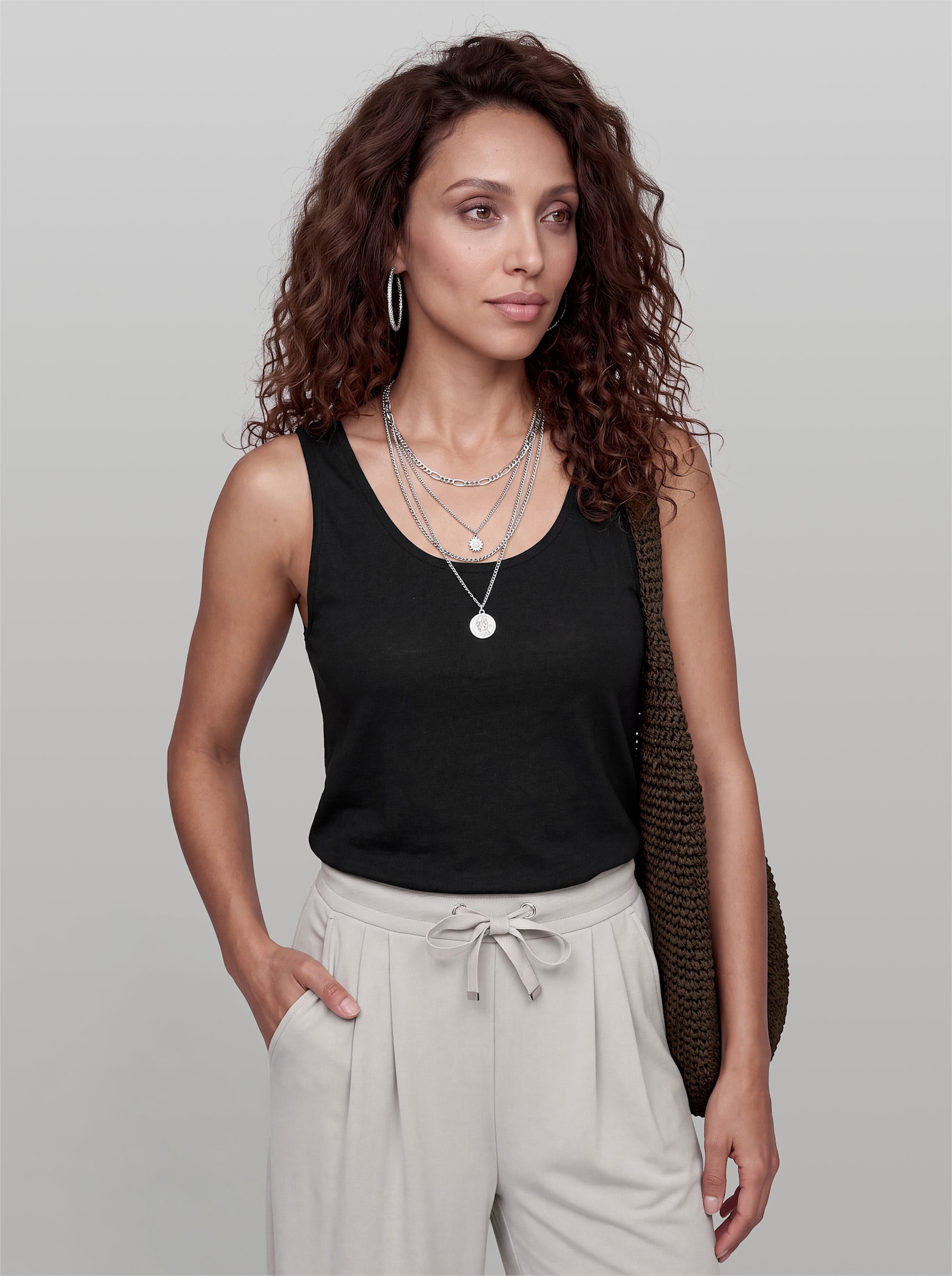 heine Shirttop mit Leinen - schwarz