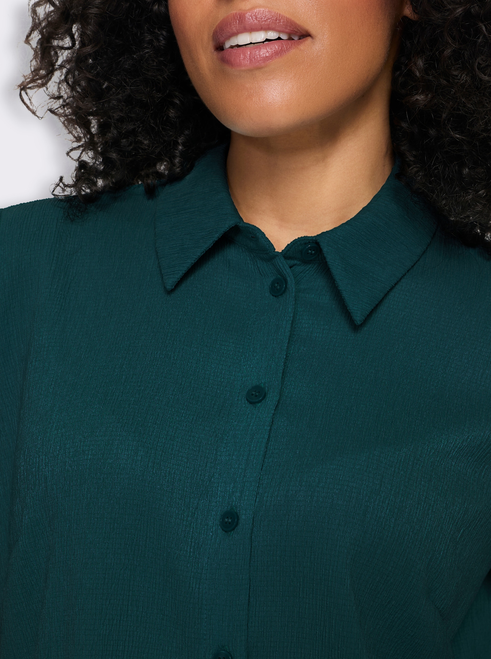 Blouse met plooien en korte mouwen - petrol