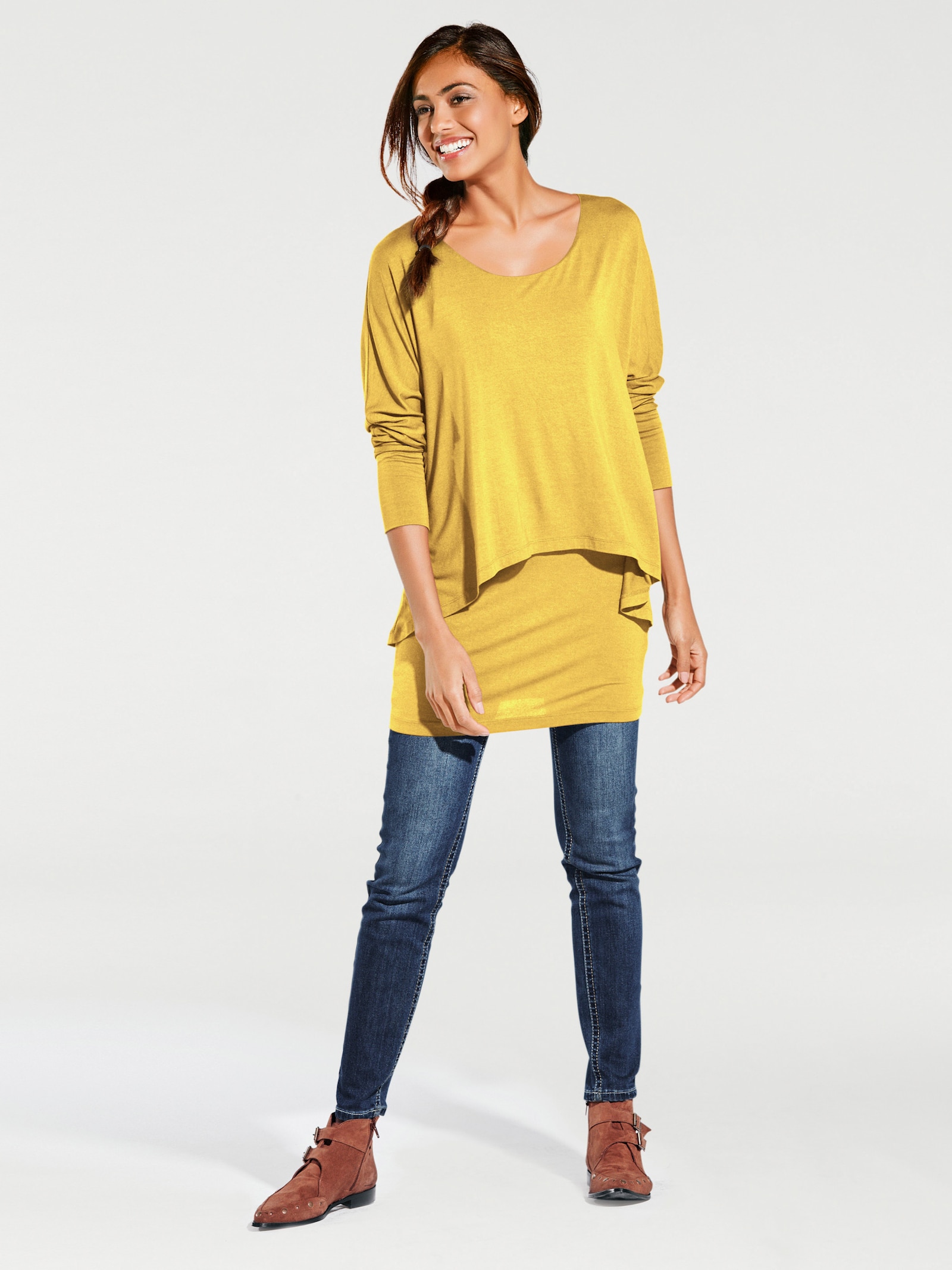 heine Shirt met ronde hals en vleermuismouwen - zonnegeel