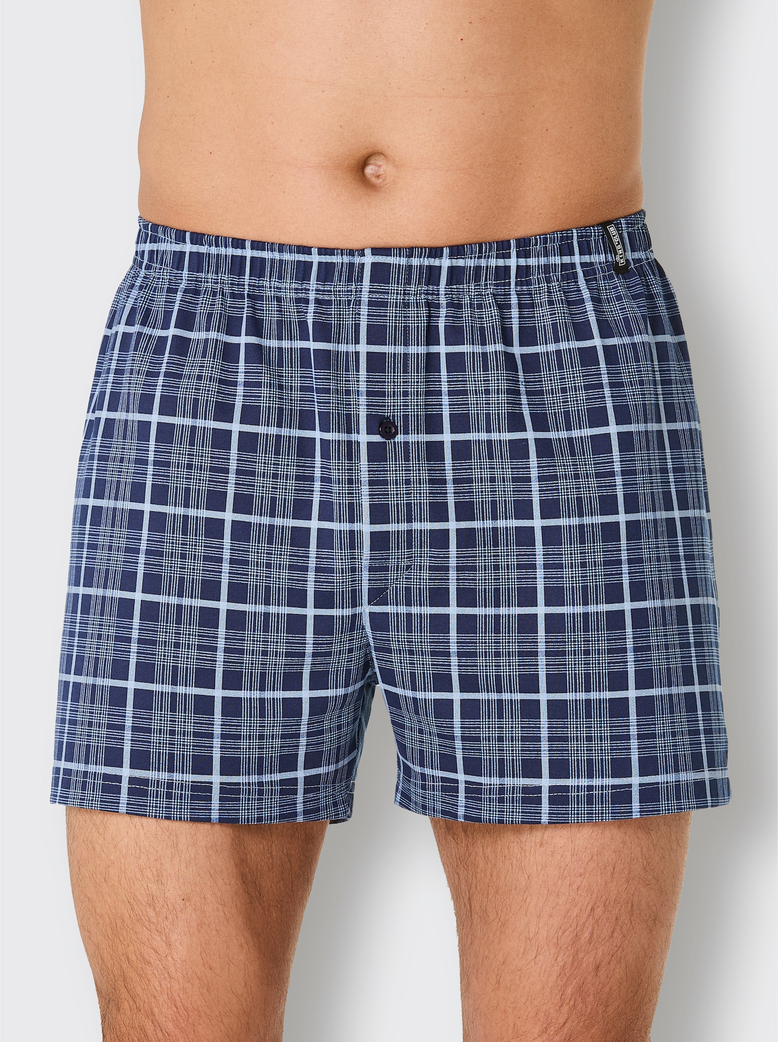 Boxershorts - bleu-bedruckt + marine-kariert