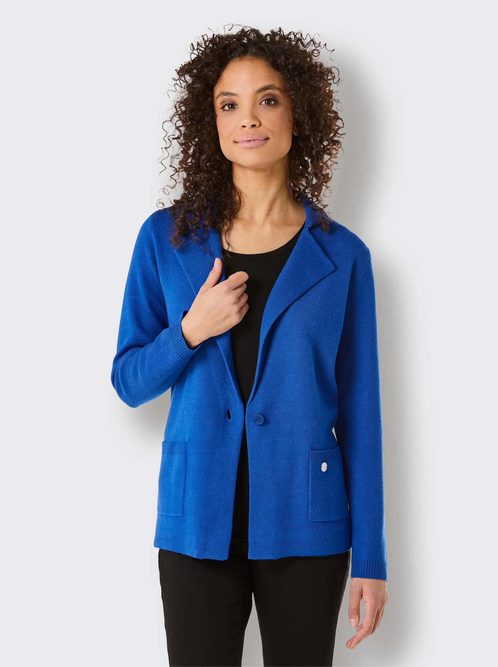 CREATION L PREMIUM Strickjacke mit 1-Knopf-Verschluss - royalblau