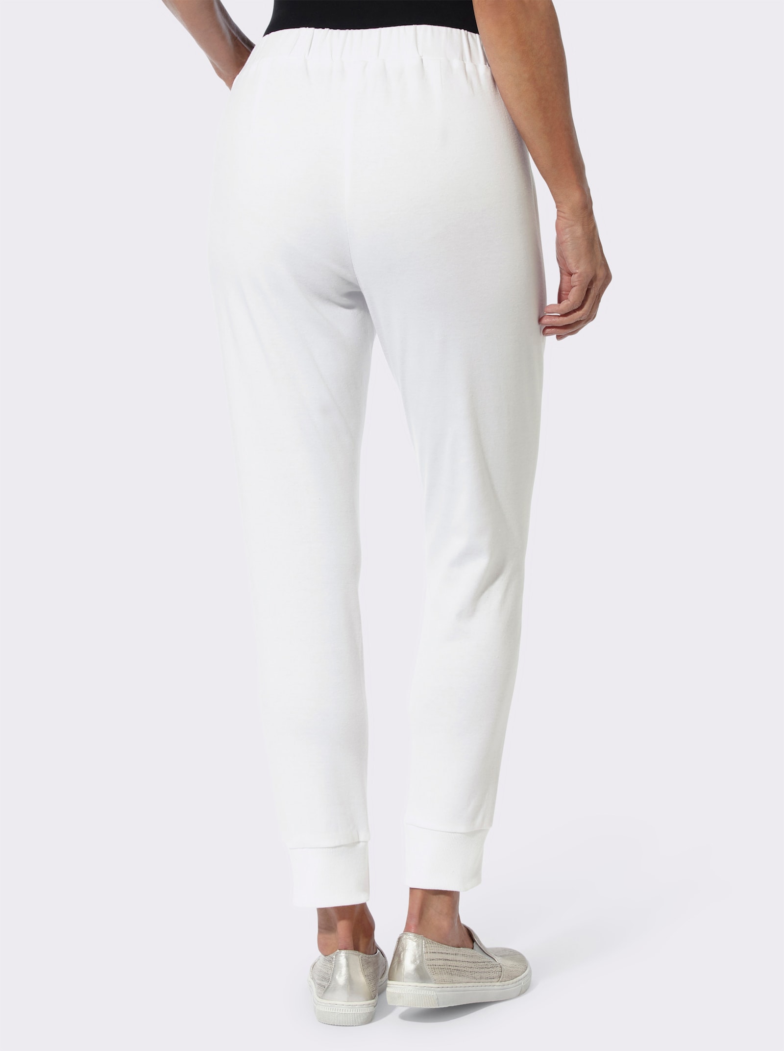 Sweathose mit gerippten Bündchen - weiß-beige