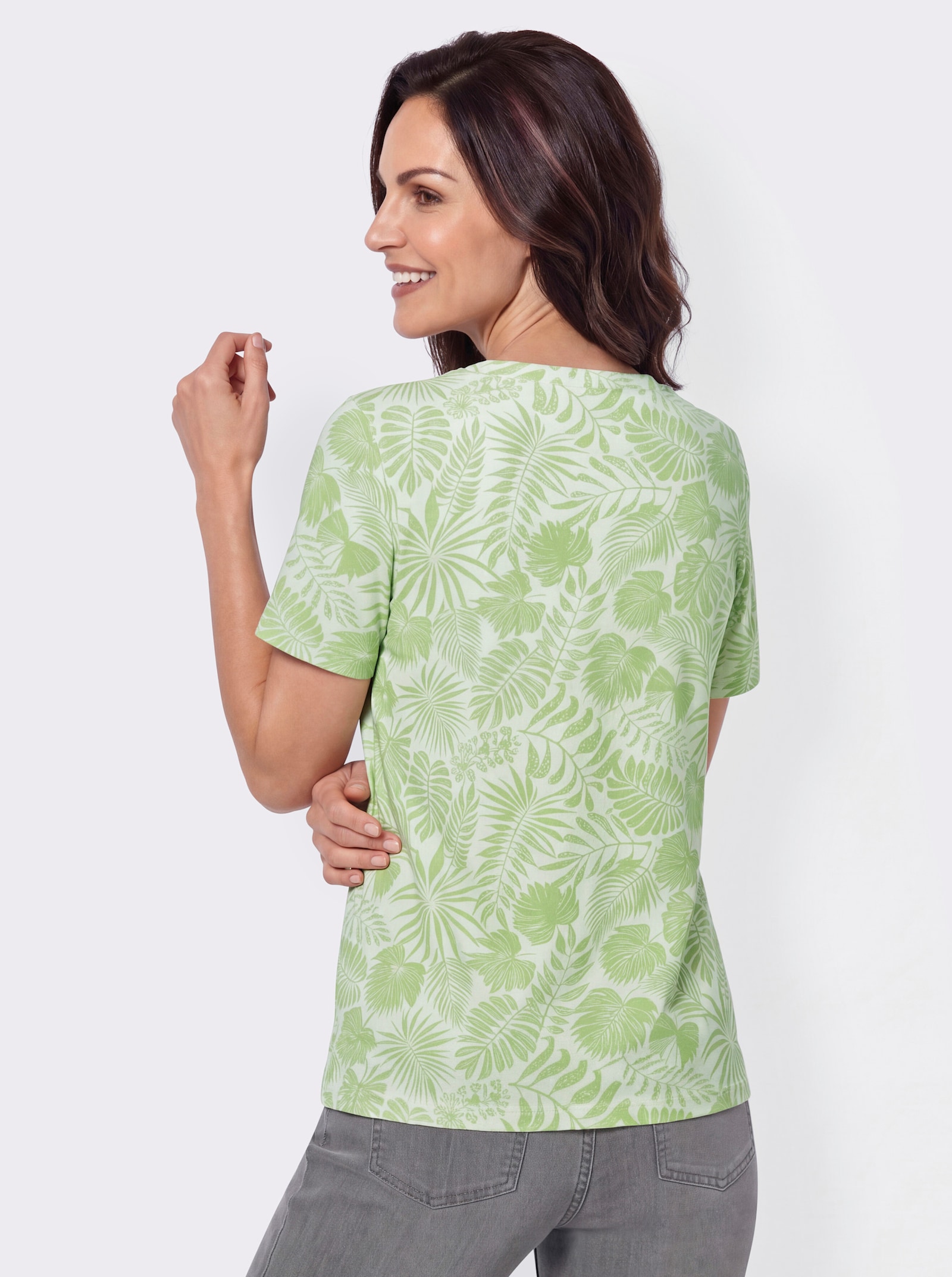 Print-Shirt mit Zierknöpfen - reseda-ecru-bedruckt