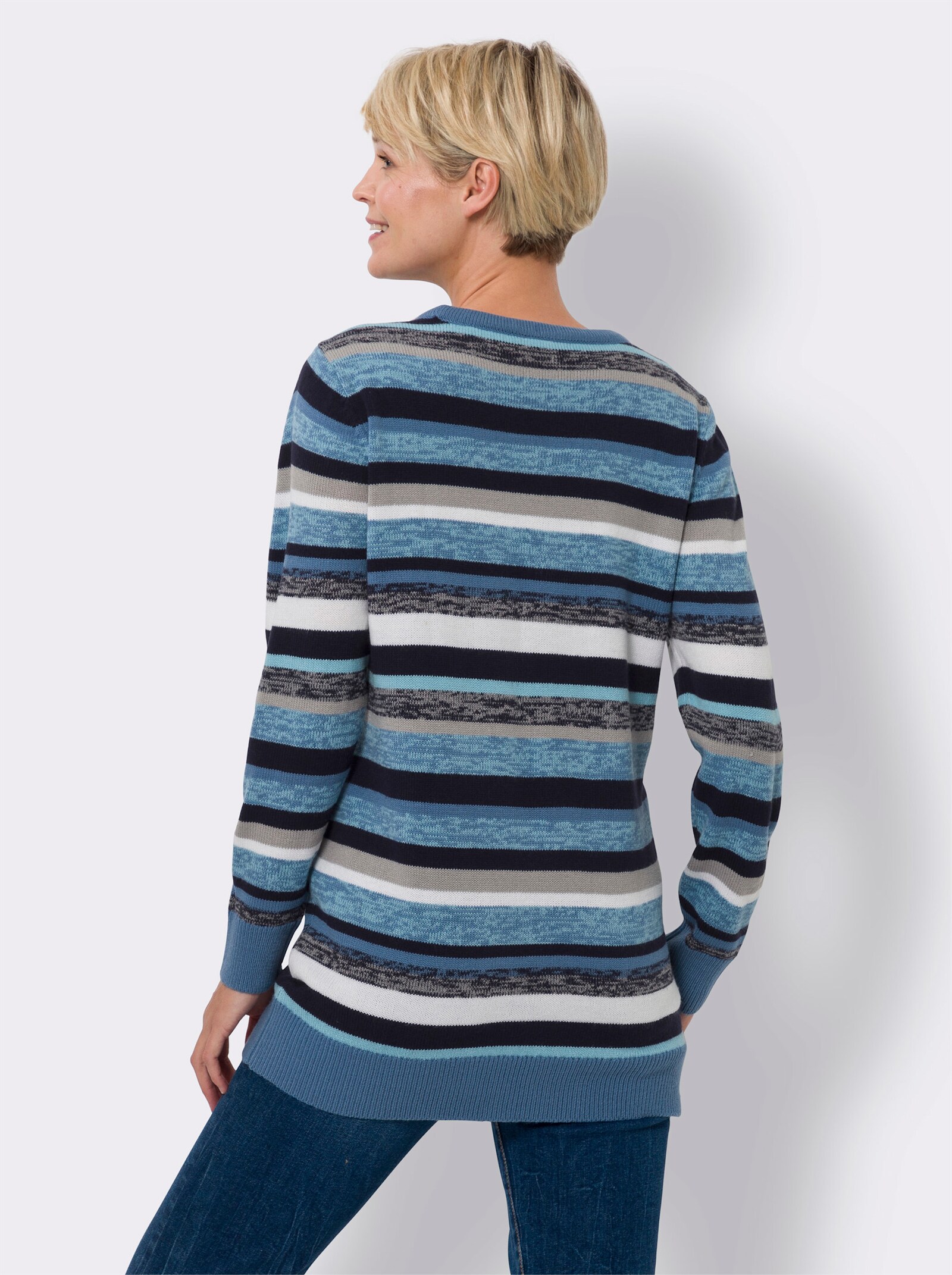 Longpullover mit Streifen-Muster - aqua-marine-geringelt