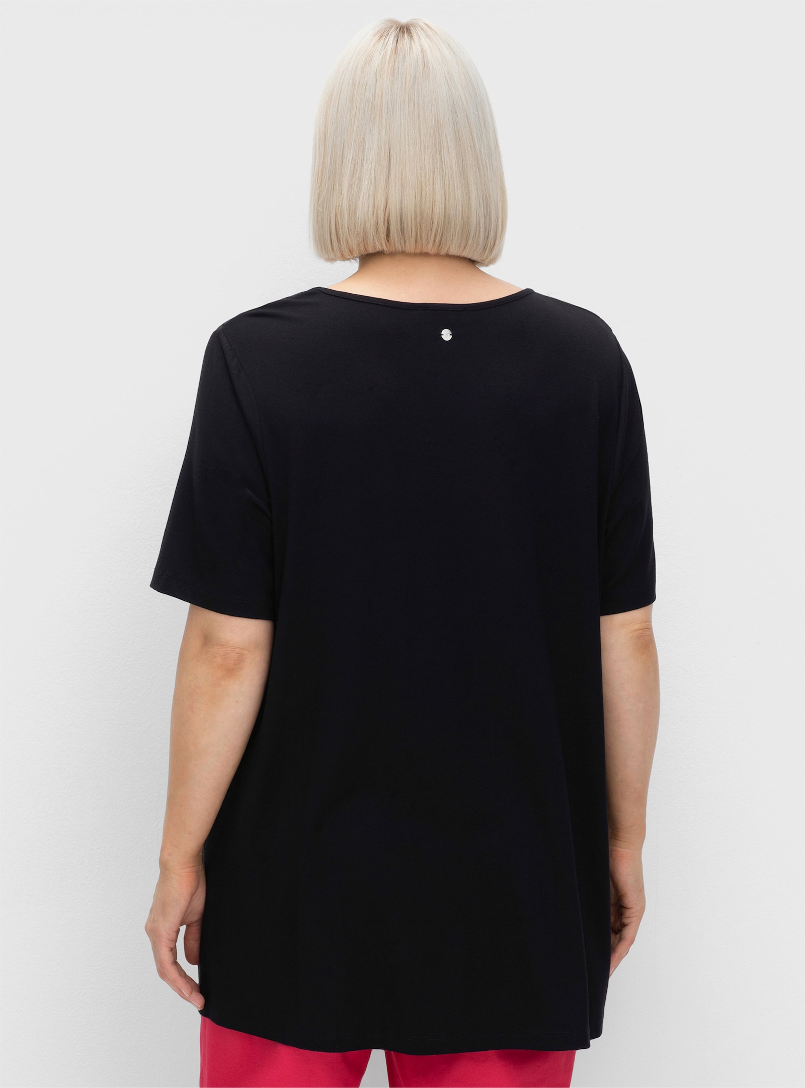 sheego Longshirt mit Spitzenpasse - schwarz