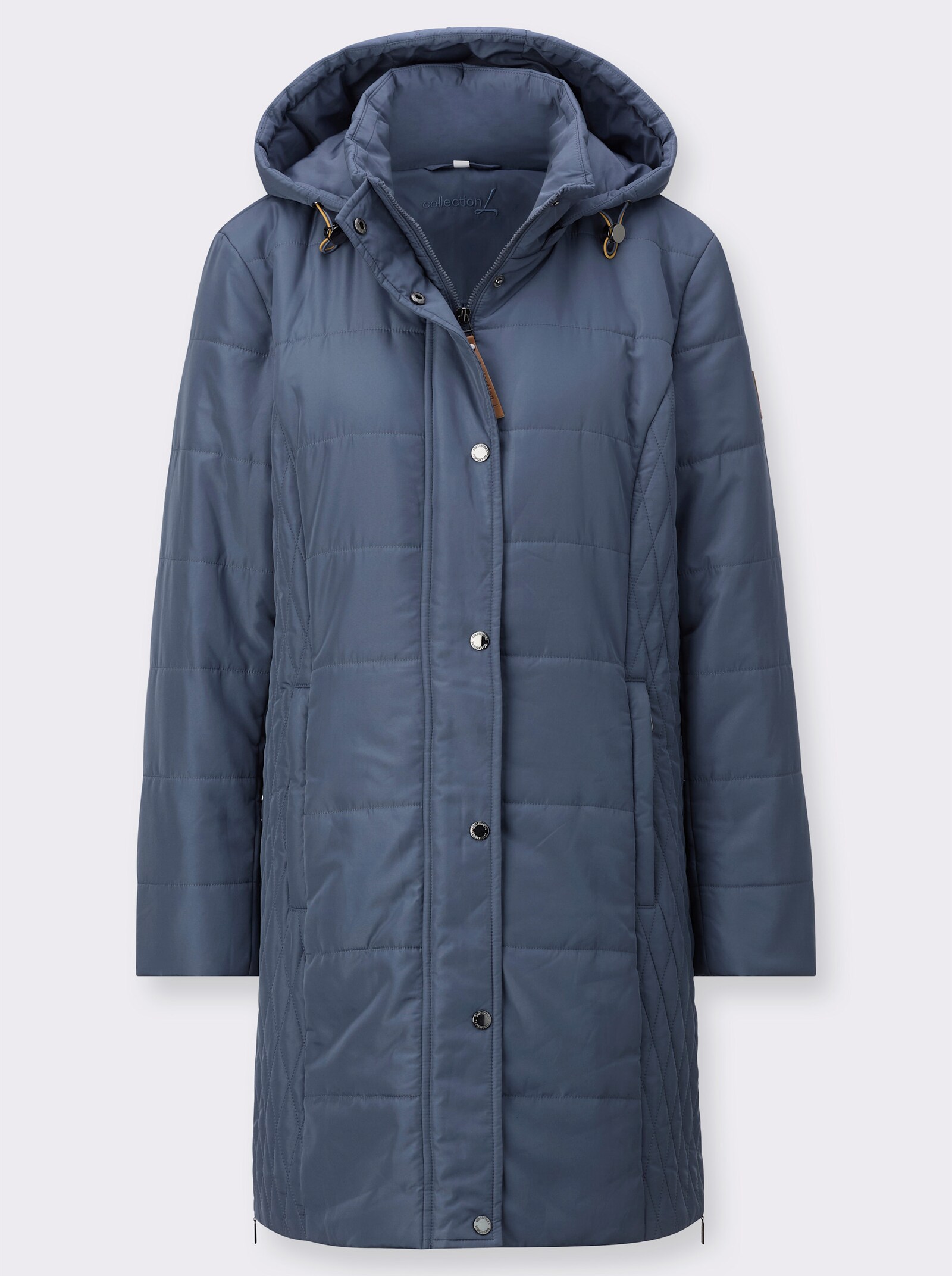 Lang jack met afritsbare capuchon - rookblauw