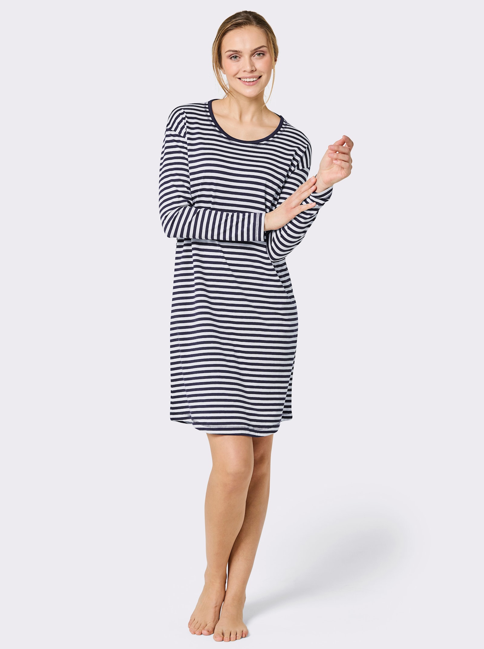 wäschepur Sleepshirt im Ringel-Look - marine-weiß