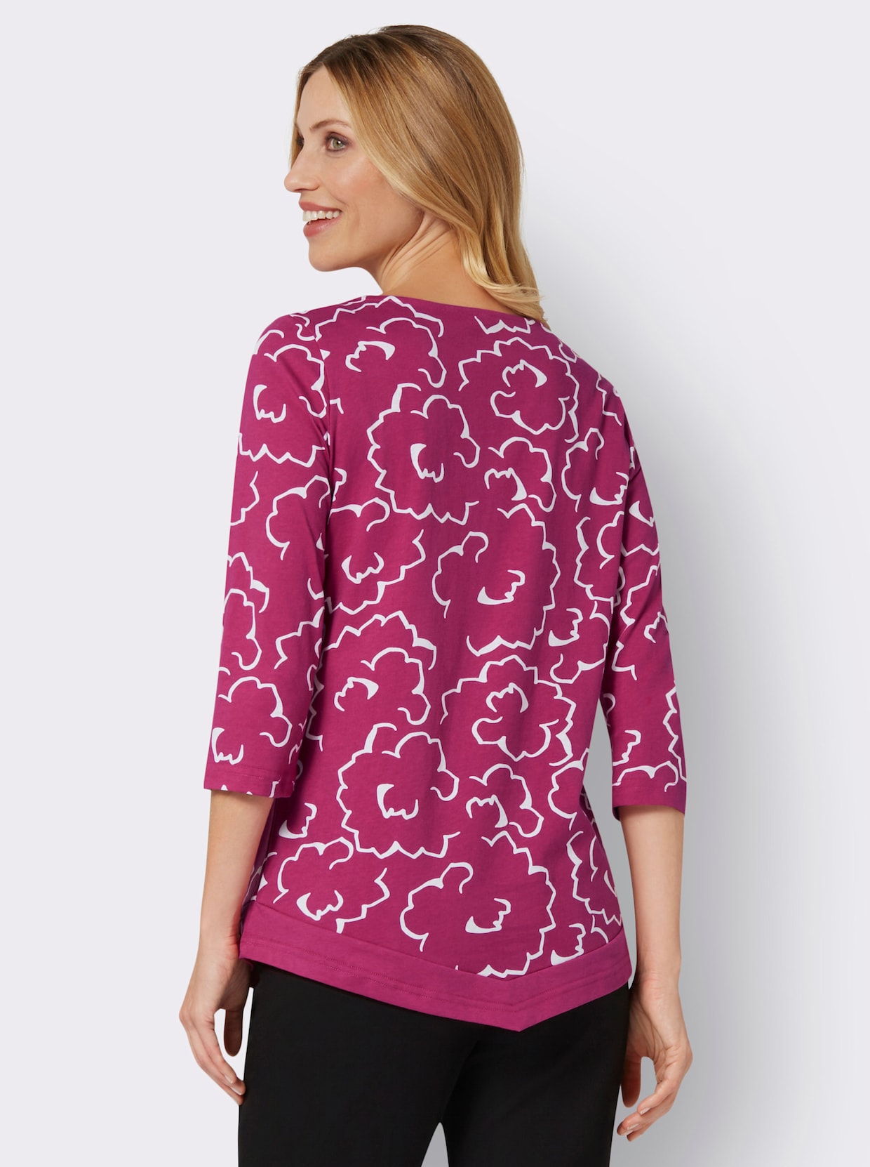 3/4-Arm-Shirt - fuchsia-ecru-bedruckt