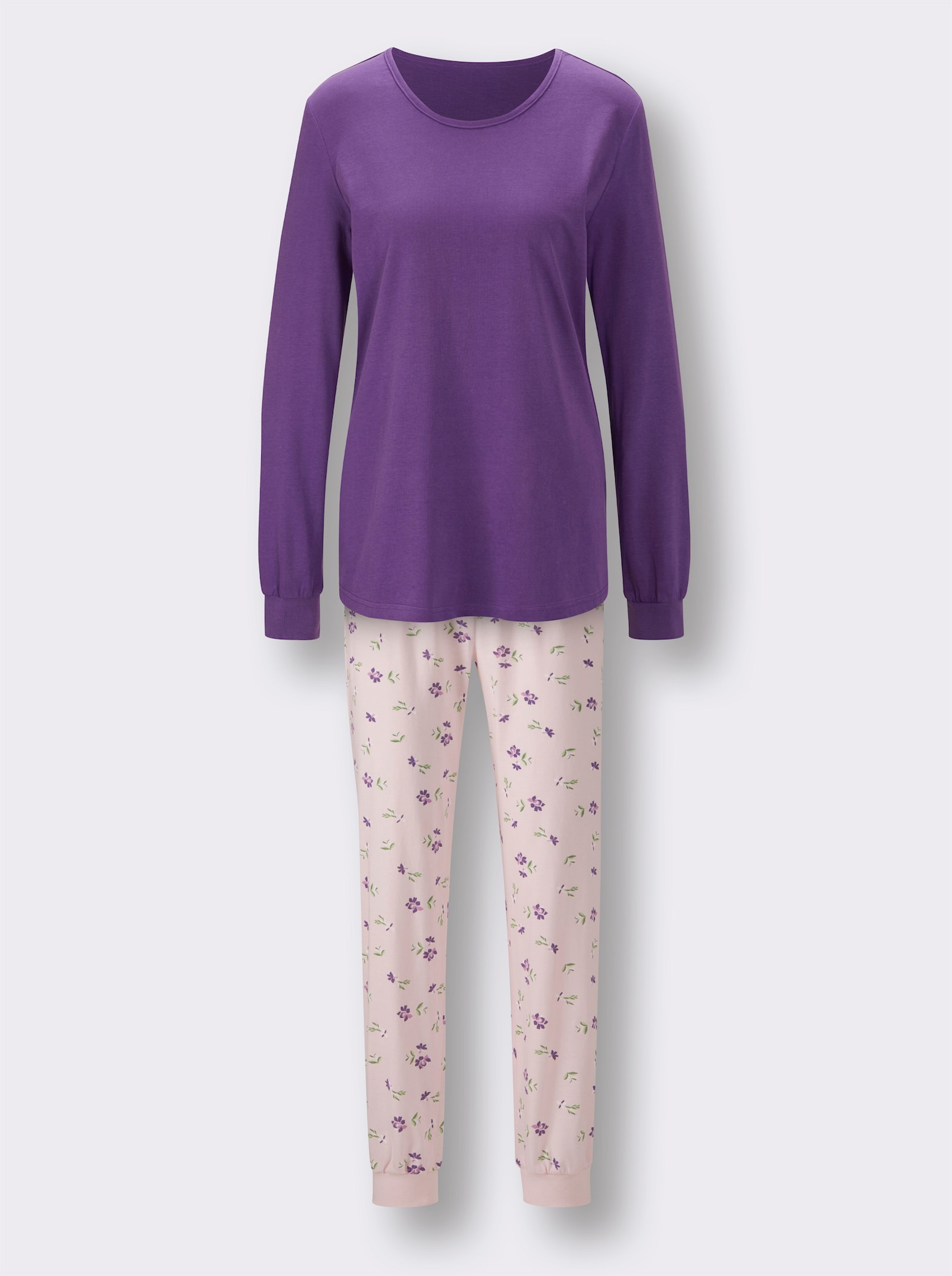 wäschepur Schlafanzüge mit Millefleursprint - rosé-lila-bedruckt + lila